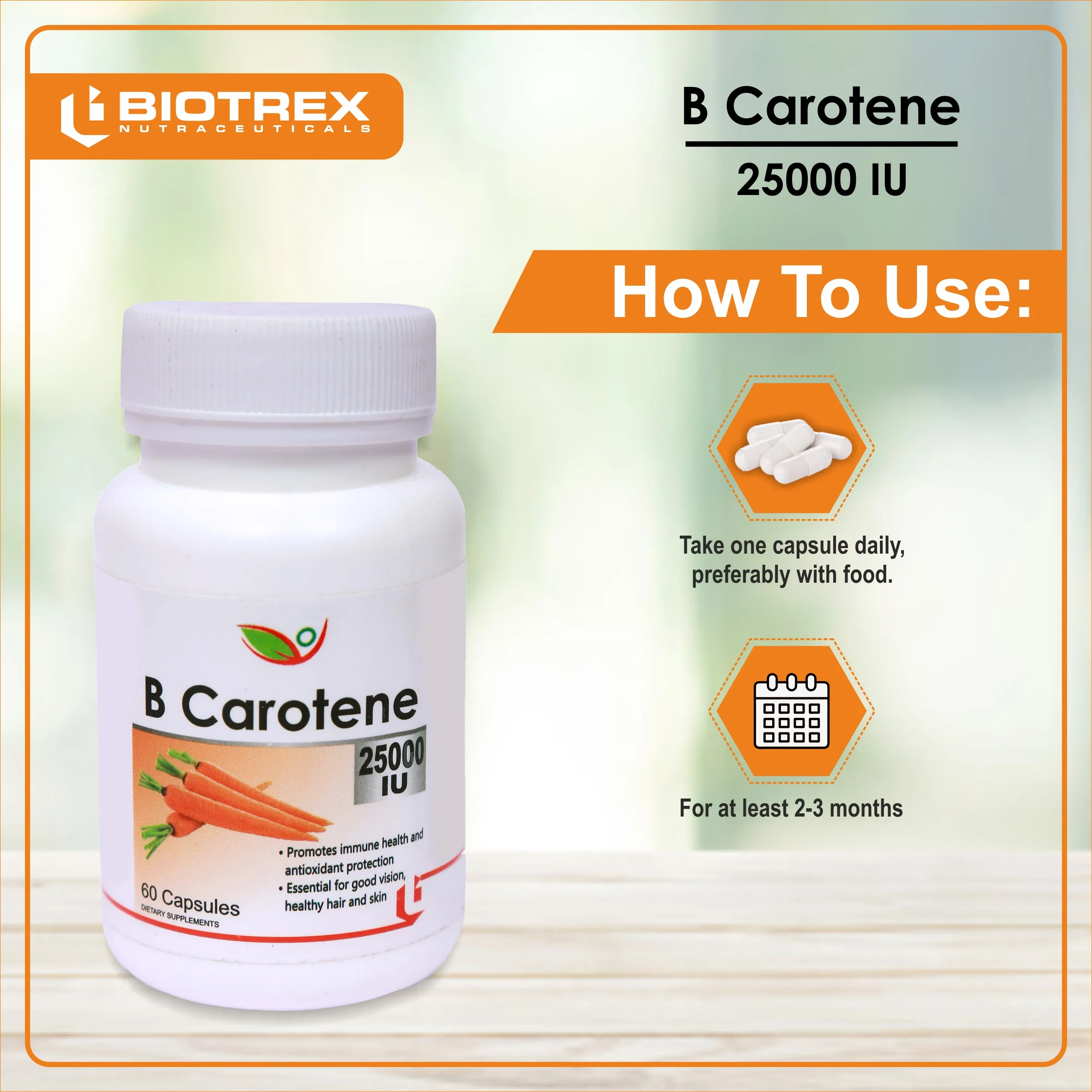 Biotrex Beta Carotene 25000IU - 60 Capsules - Image 4