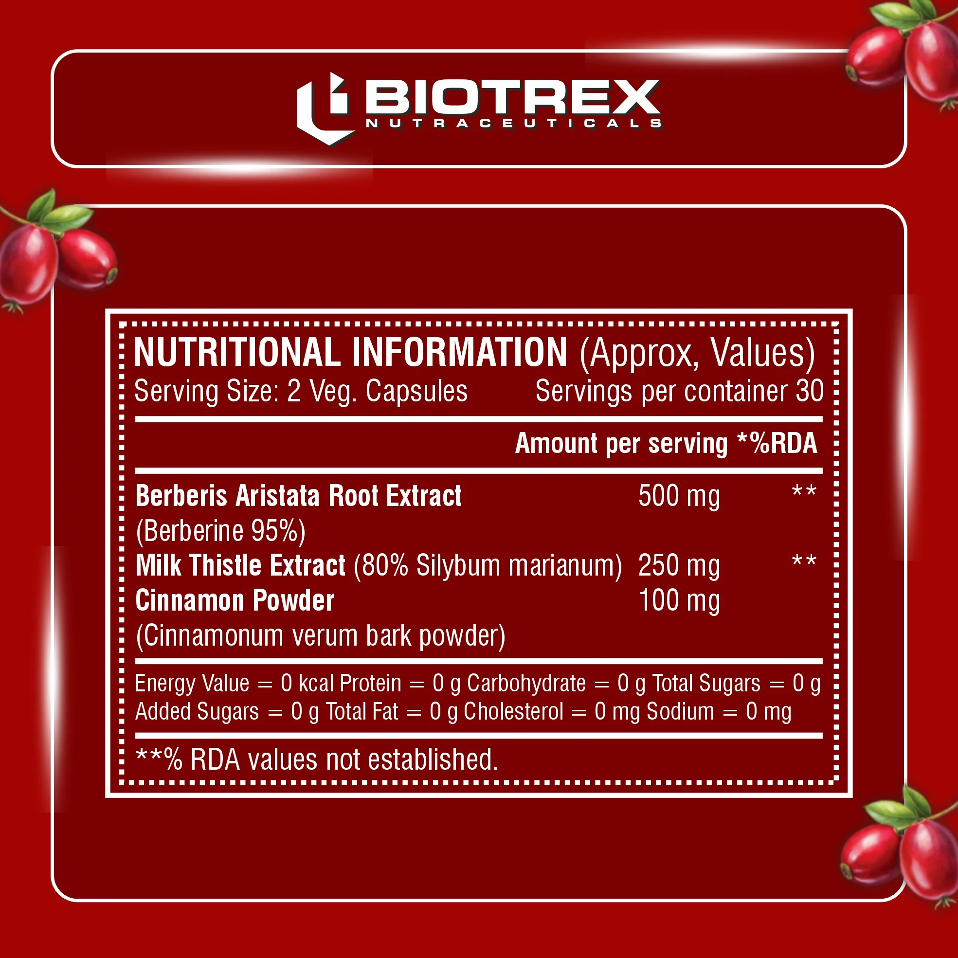 Biotrex Berberis Berberine 95% Supplement - 60 Veg Capsules - Image 2