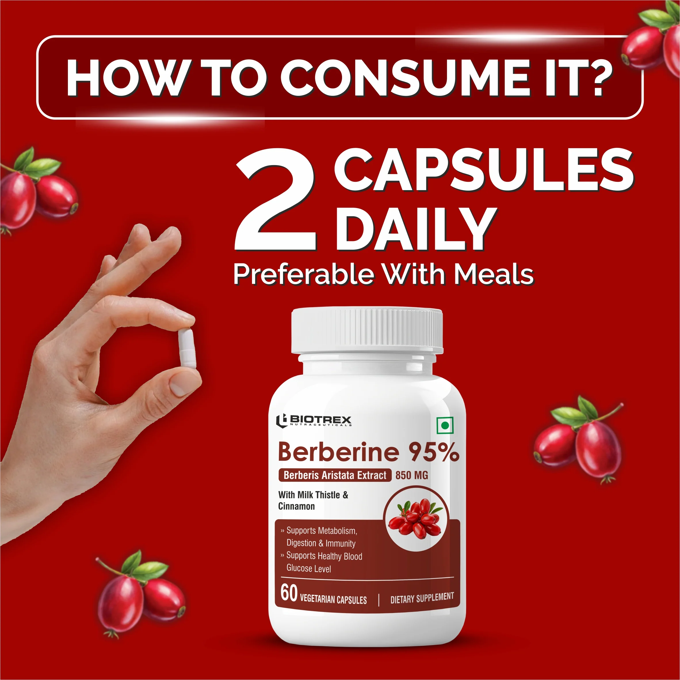 Biotrex Berberis Berberine 95% Supplement - 60 Veg Capsules - Image 4