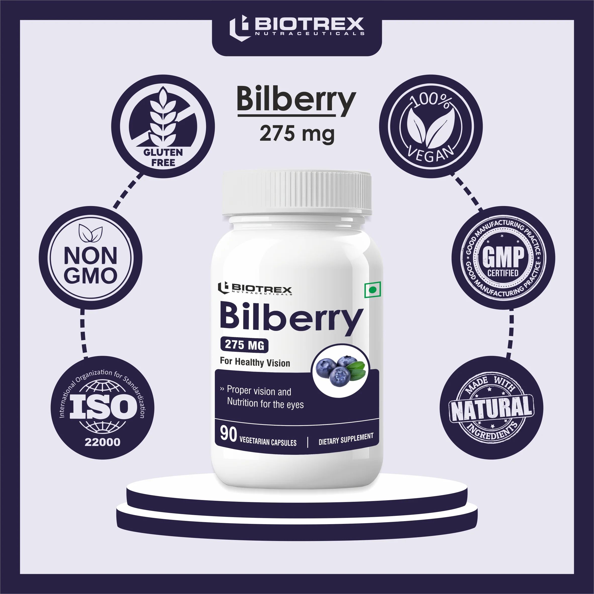 Biotrex Bilberry Extract 275mg 90 Veg Capsules - Image 7