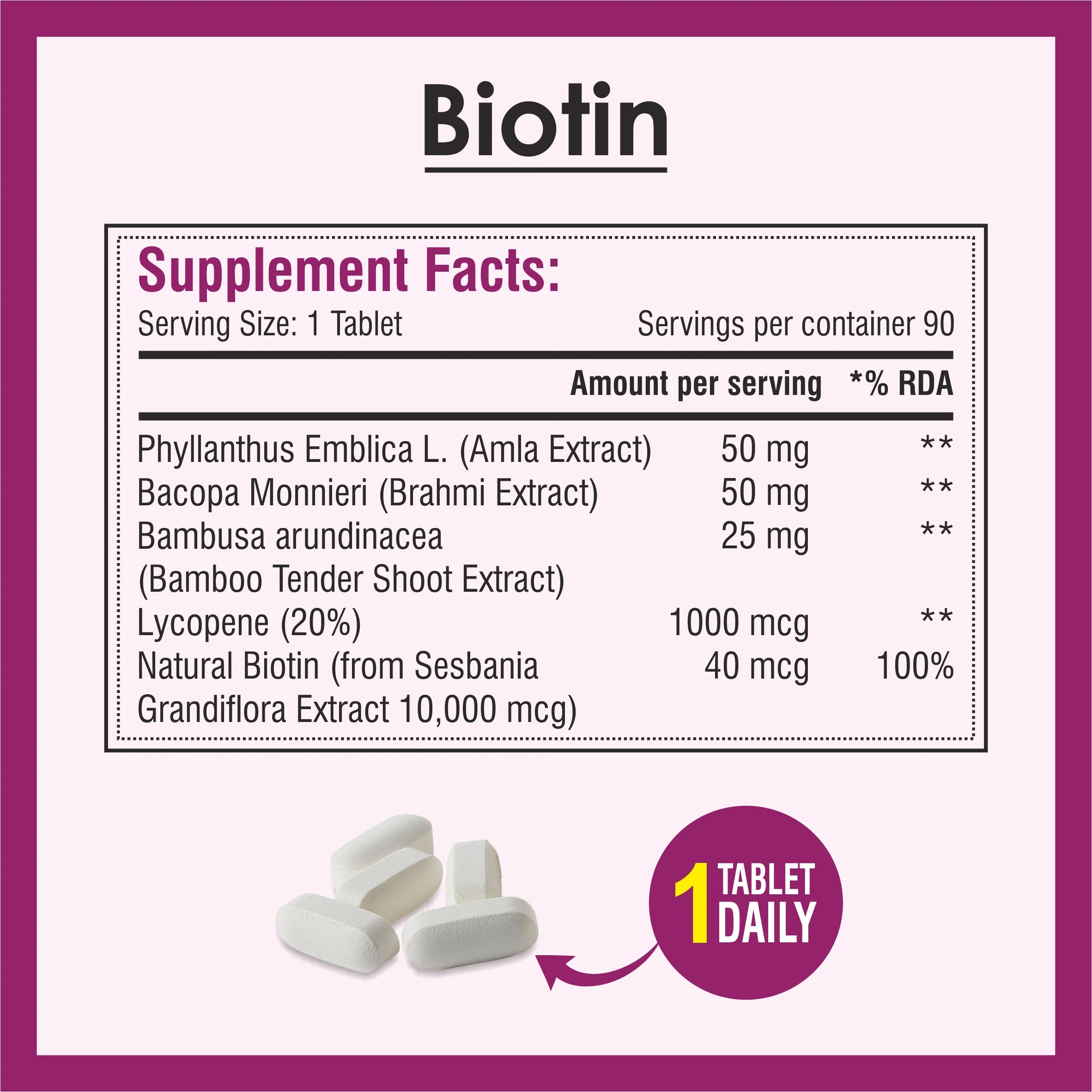 Biotrex Biotin Supplement For Hair, Skin & Nails, Enriched With Amla, Brahmi, Lycopene & Bamboo Extract - 90 Tablets - Image 4