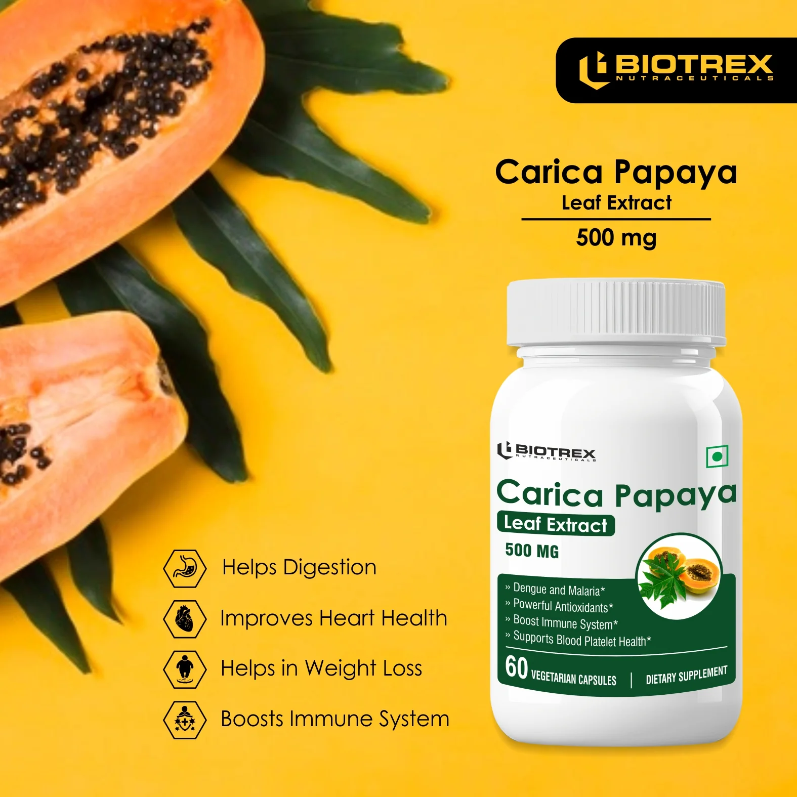 Biotrex Carica Papaya 500mg - 60 Capsules - Image 5