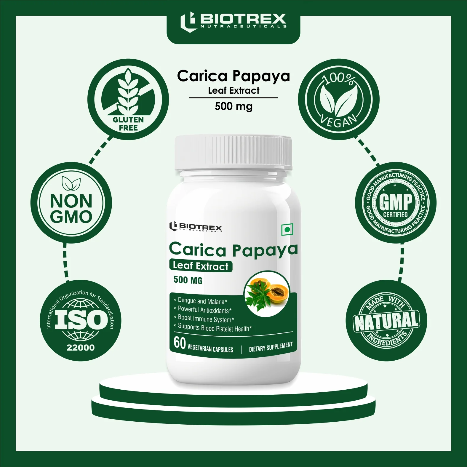 Biotrex Carica Papaya 500mg - 60 Capsules - Image 8