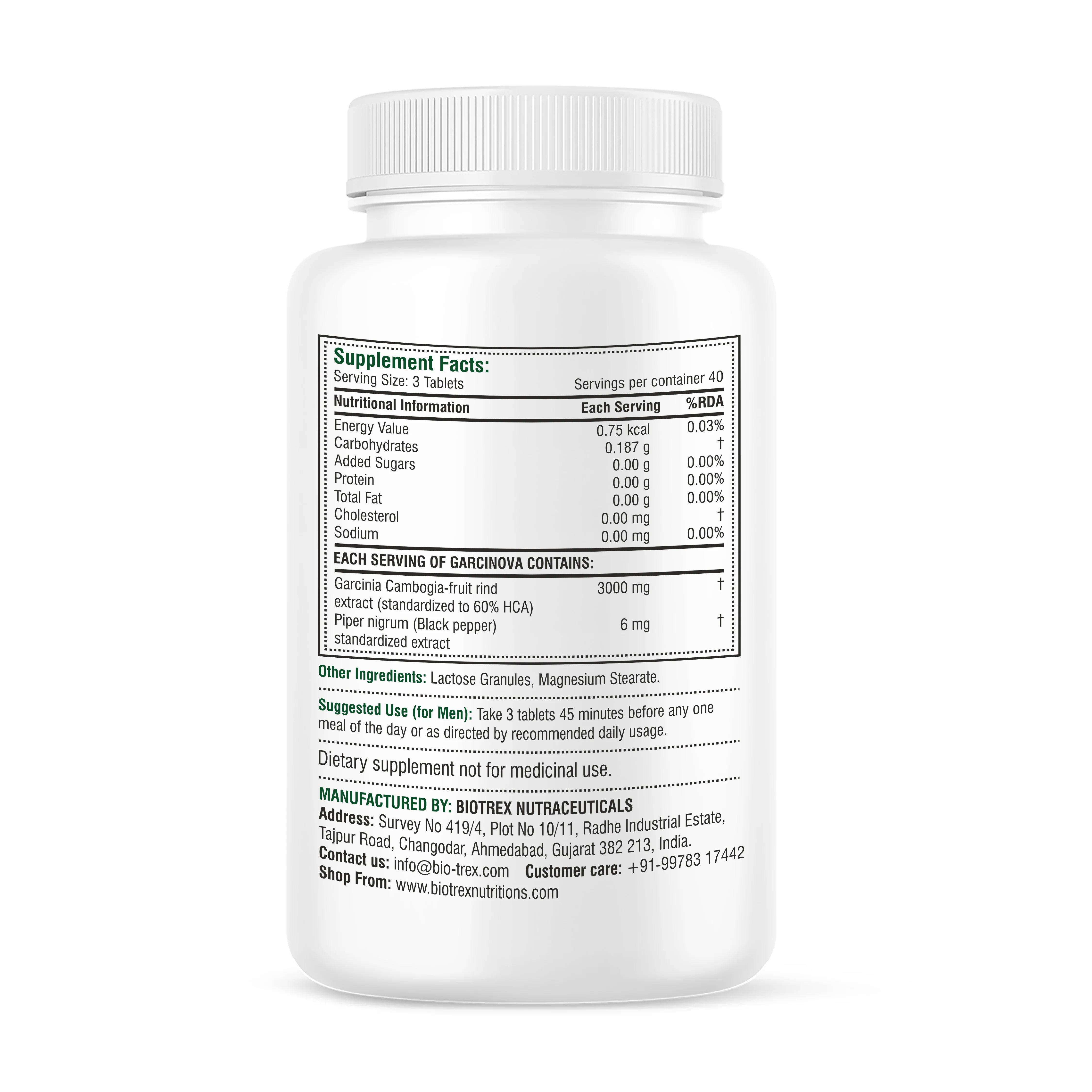 Biotrex Garcinia Cambogia 3000mg 60% HCA With 6mg Piperine, Supports Metabolism & Enery Levels, Healthy Weight Management - 120 Tablets - Image 2