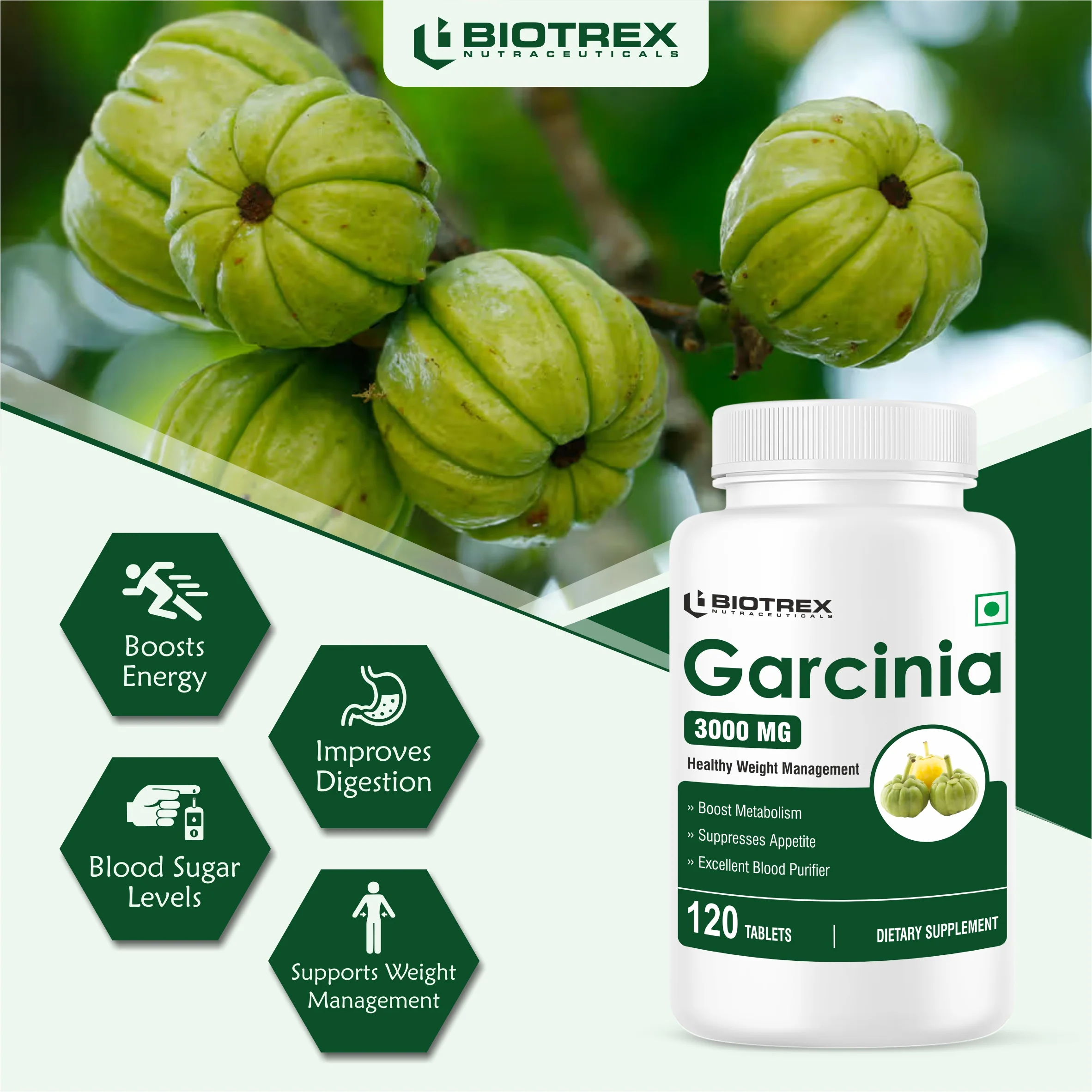 Biotrex Garcinia Cambogia 3000mg 60% HCA With 6mg Piperine, Supports Metabolism & Enery Levels, Healthy Weight Management - 120 Tablets - Image 5
