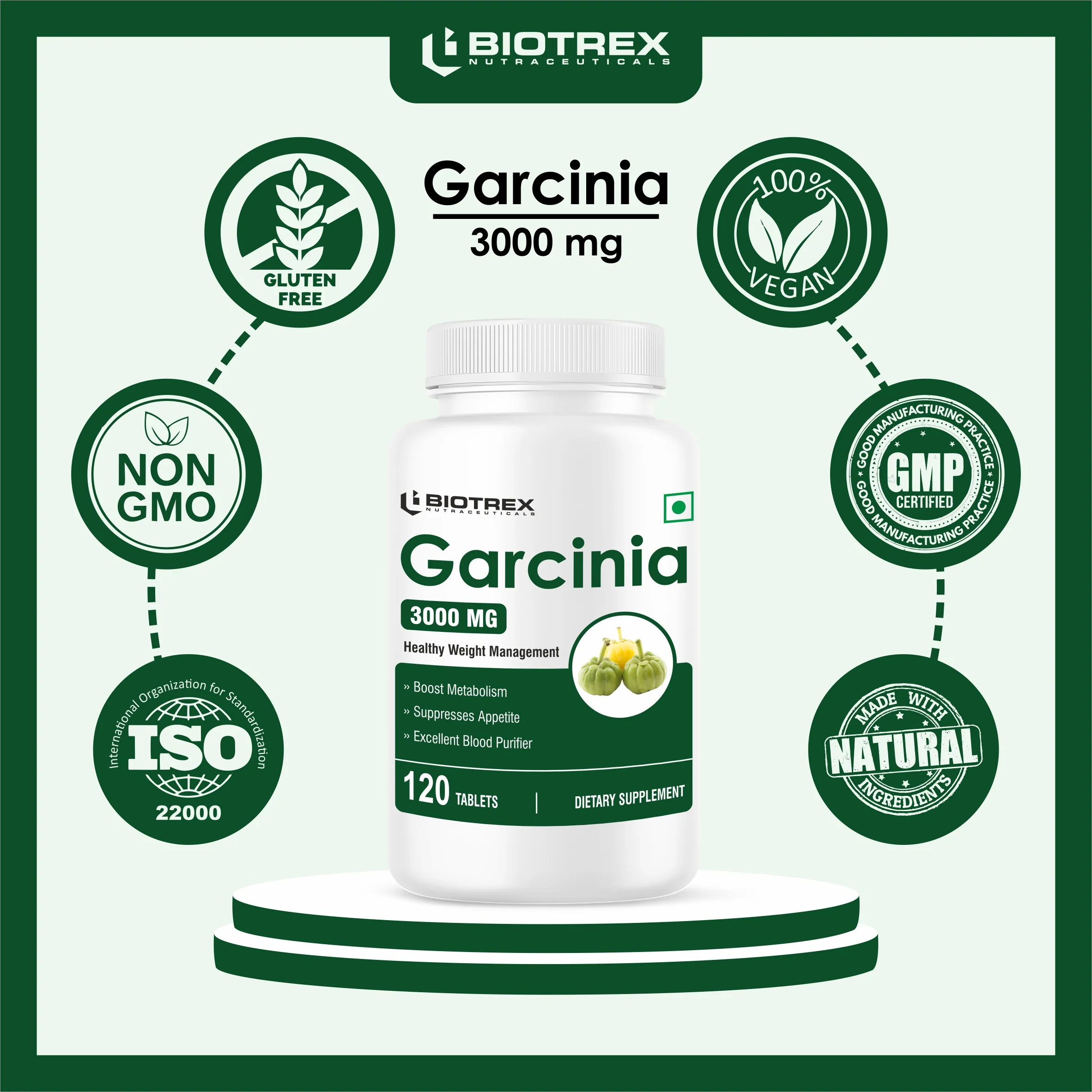 Biotrex Garcinia Cambogia 3000mg 60% HCA With 6mg Piperine, Supports Metabolism & Enery Levels, Healthy Weight Management - 120 Tablets - Image 7