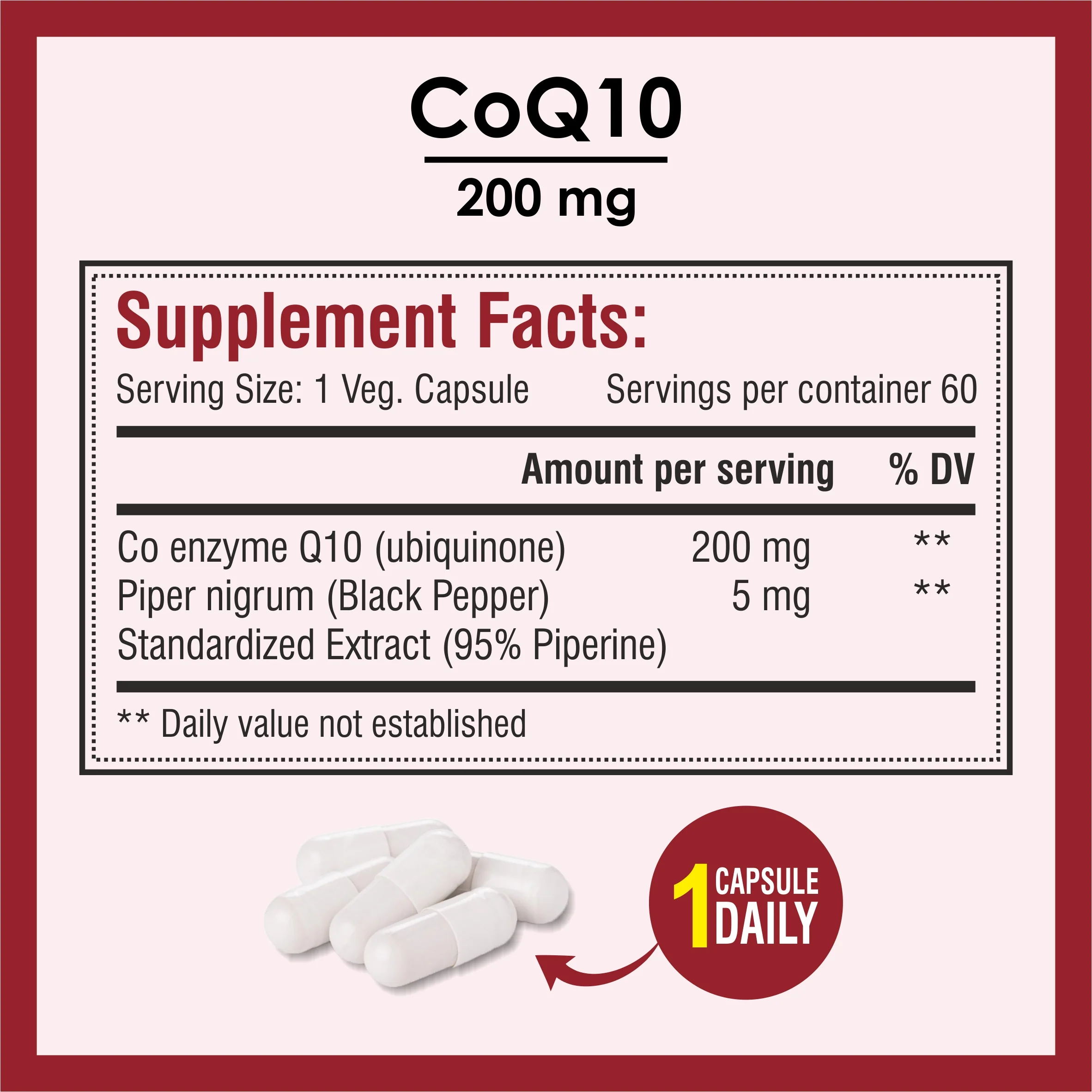 Biotrex High Bioavailabilty Coq10 200mg With 95% Purity Piperine 5mg (Coenzyme Q10) - 60 Vegetarian Capsules - Image 4