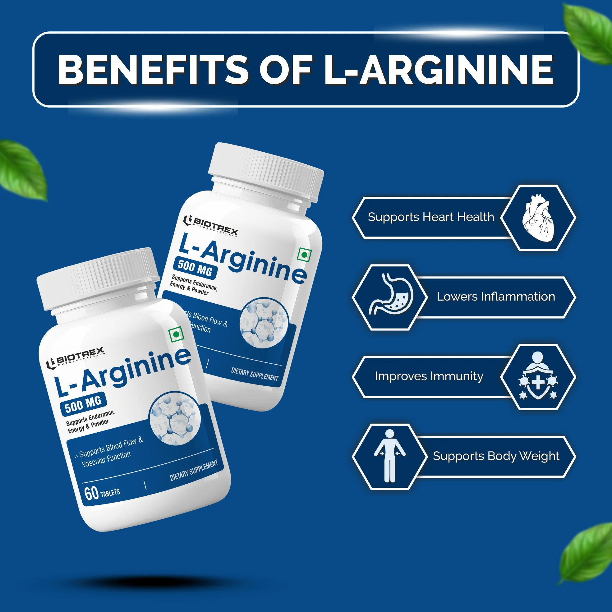 Biotrex L-arginine 500mg  - 60 Tablets - Image 3