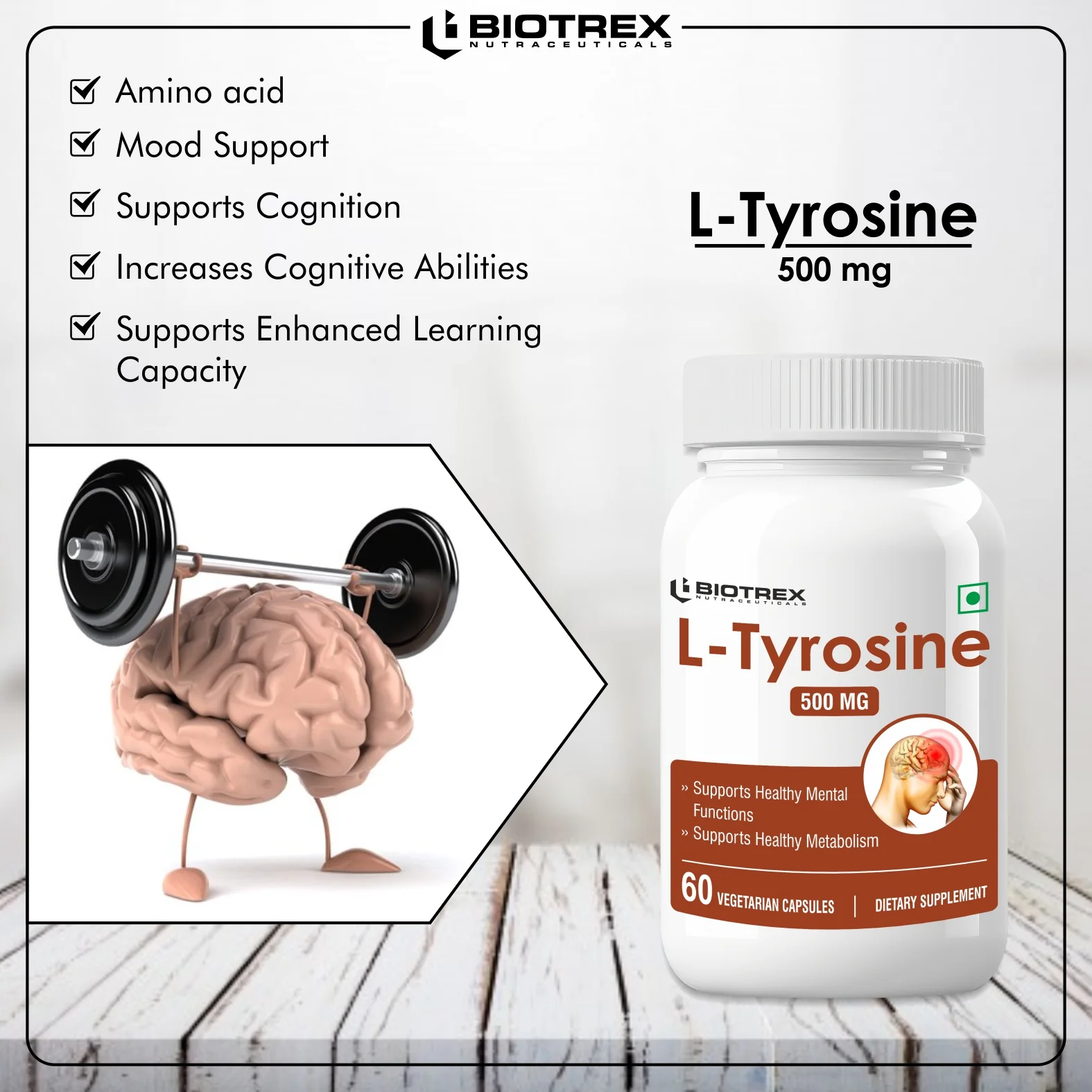 Biotrex L-Tyrosine 500mg - 60 Capsules - Image 5