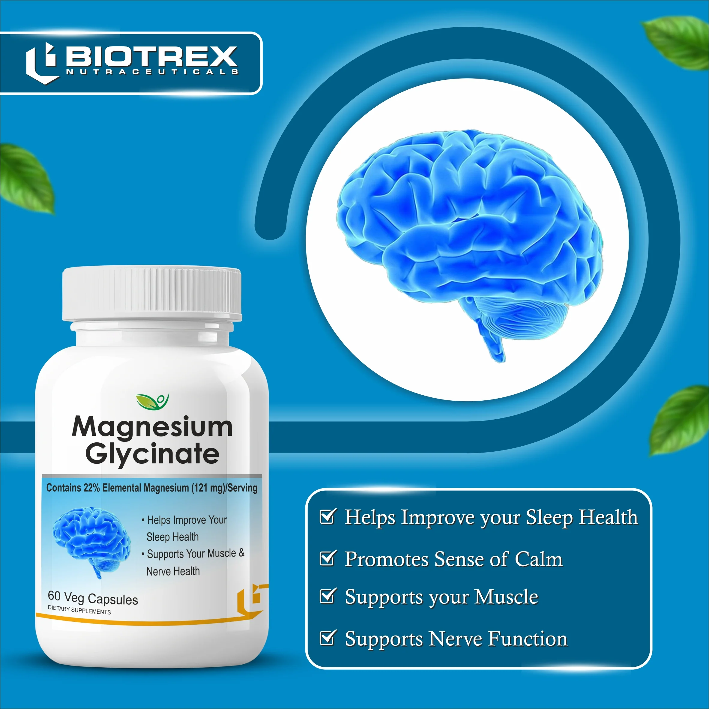 Biotrex Magnesium Glycinate 60 Veg Capsules, Supports Bone Health, Nerve & Muscle Function - Image 4