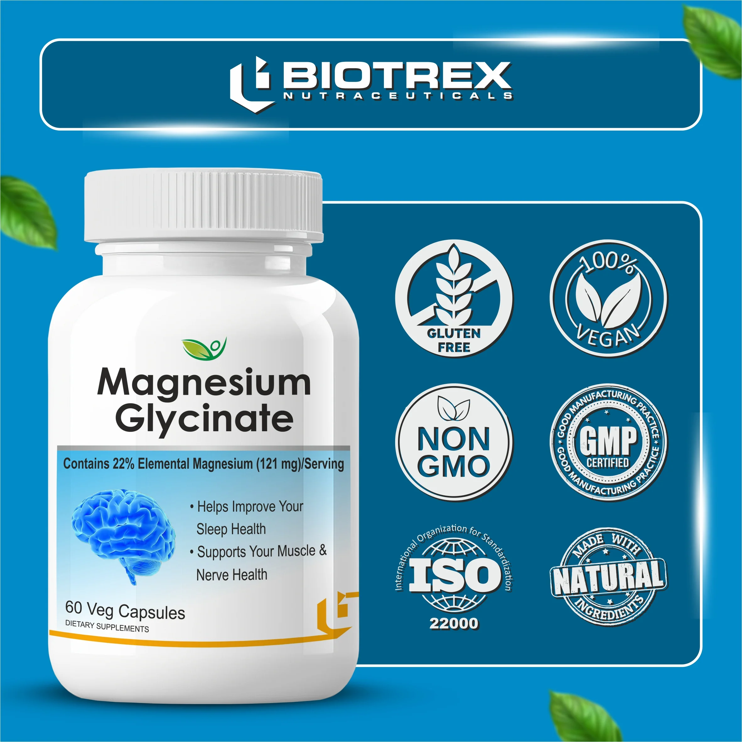 Biotrex Magnesium Glycinate 60 Veg Capsules, Supports Bone Health, Nerve & Muscle Function - Image 6