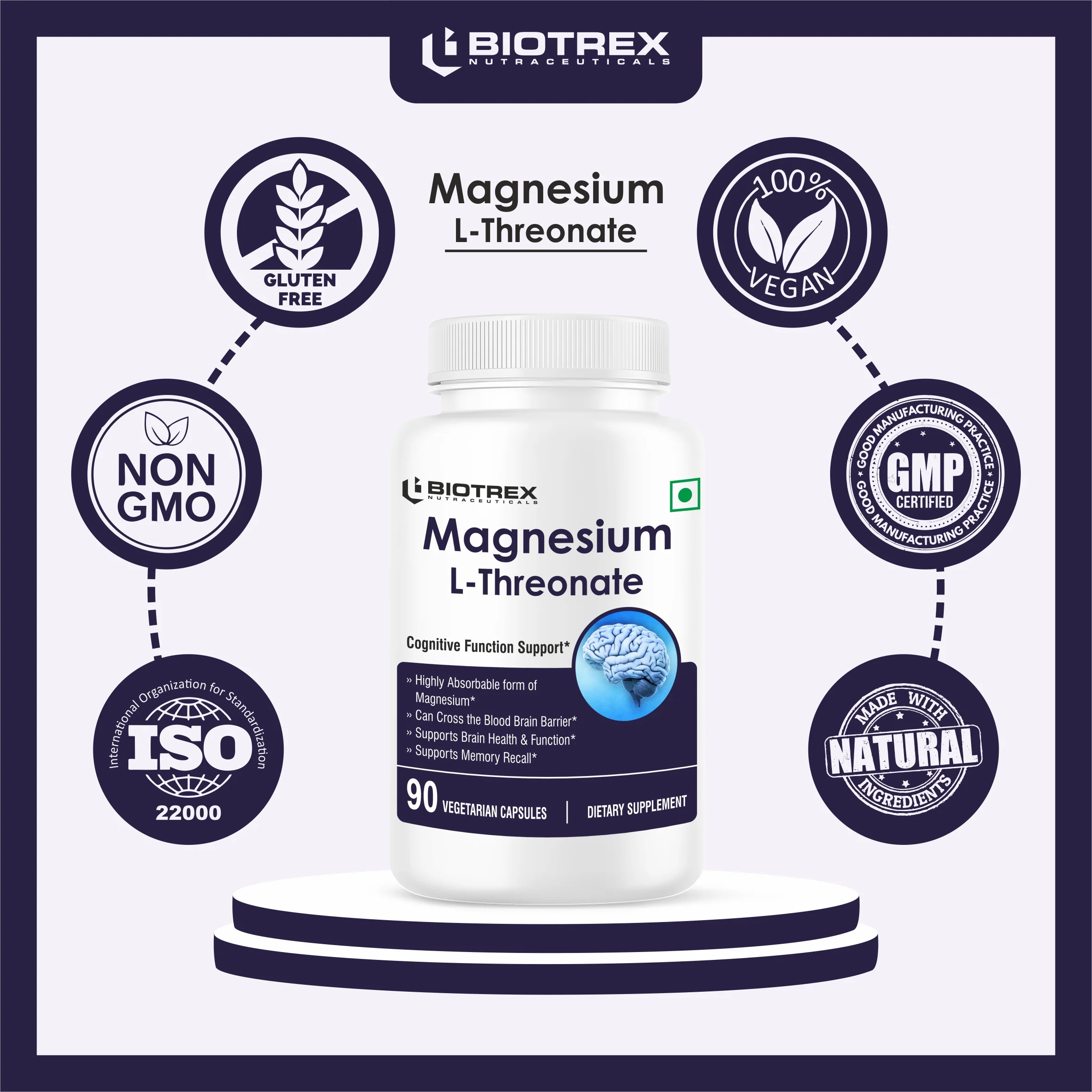 Biotrex Magnesium L-Threonate Supplement, Supports Brain Health & Cognitive Function, Highly Bioavailable Magnesium - 90 Veg Capsule - Image 7