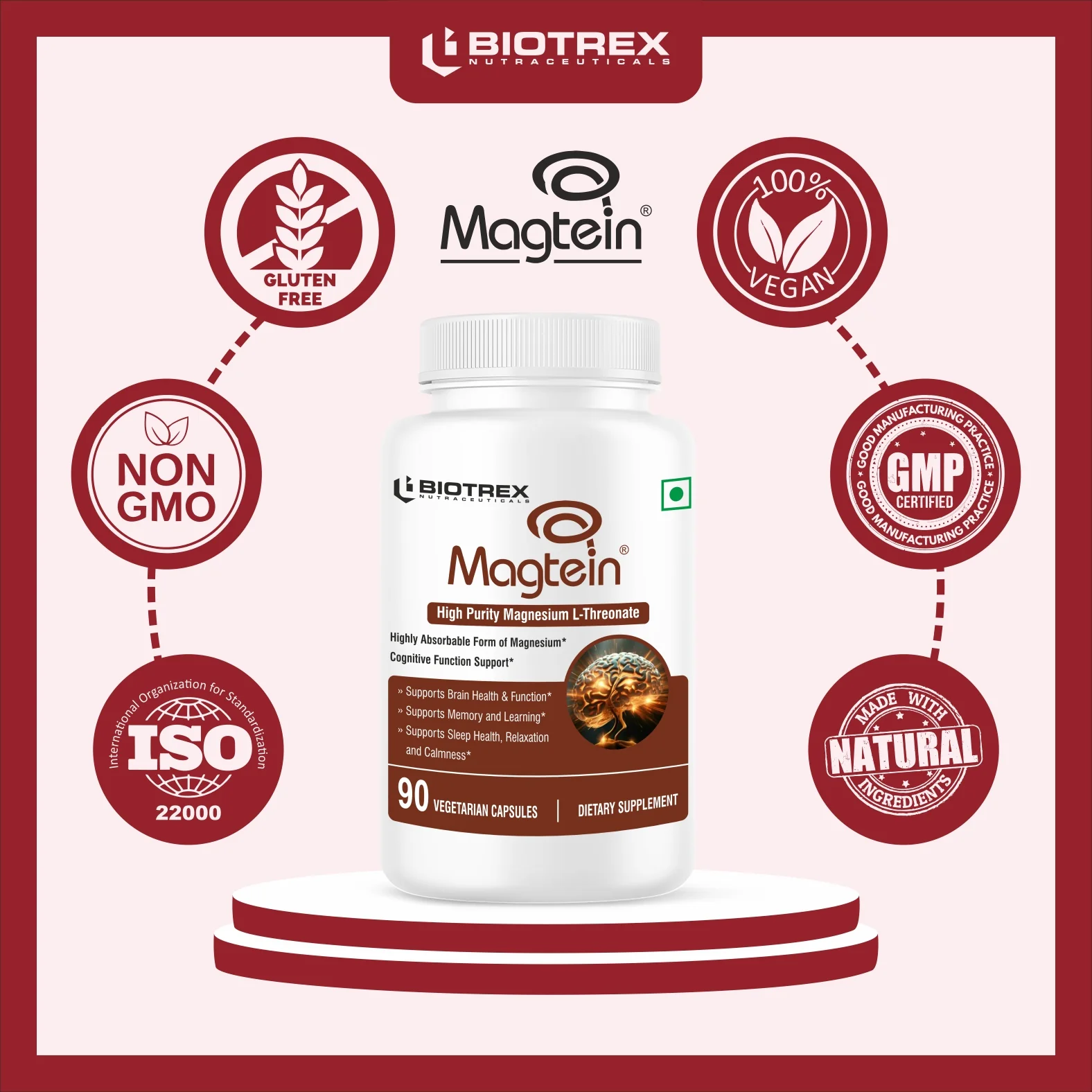 Biotrex Magtein Magnesium L-Threonate Supplement, Highly Bioavailable Form of Magnesium, Supports Sleep Health And Cognitive Function - 90 Veg Capsules - Image 7