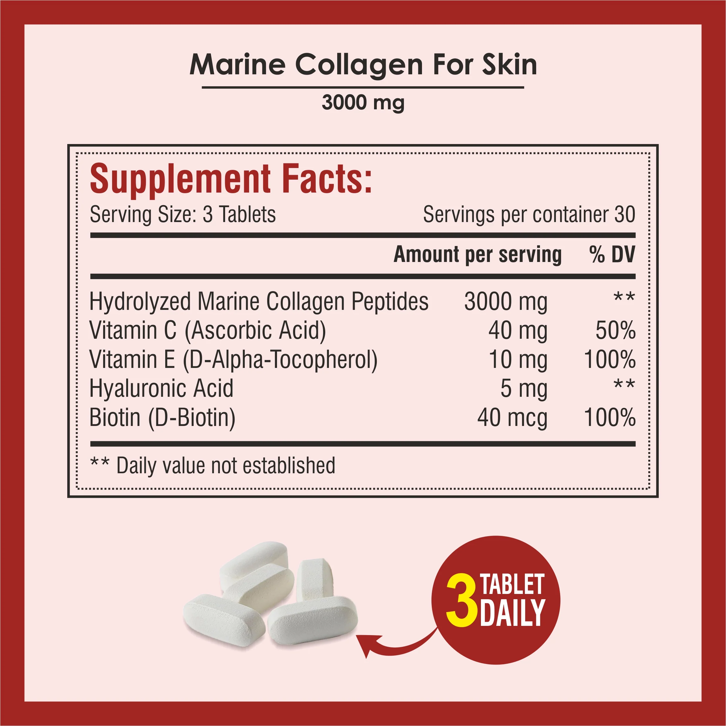 Biotrex Marine Collagen 3000mg Peptides With Biotin, Hyaluronic Acid, Vitamin C & E, Type 1 Marine Collagen, Healthy Hair, Skin, Nails, For Men & Women - 90 Tablets - Image 4