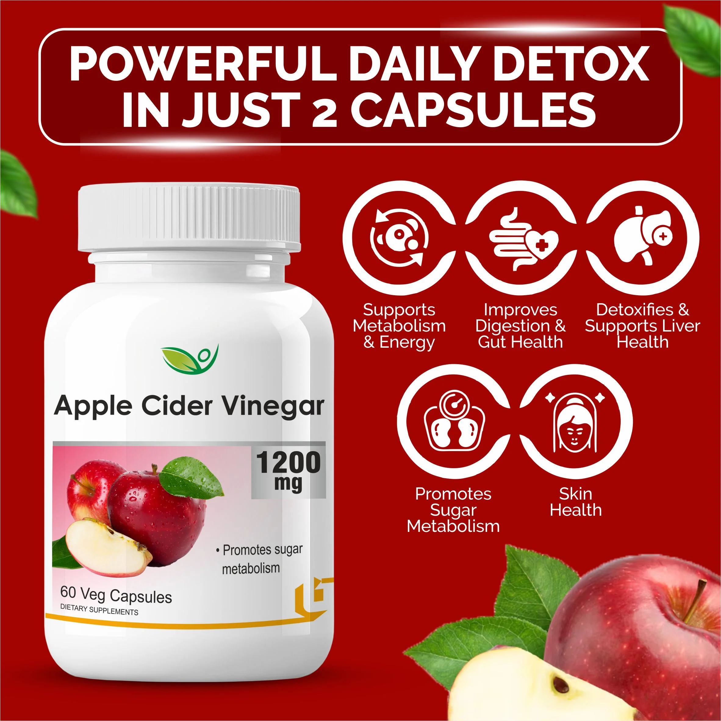 Biotrex Apple Cider Vinegar 1200mg Supplement - 60 Capsules - Image 3