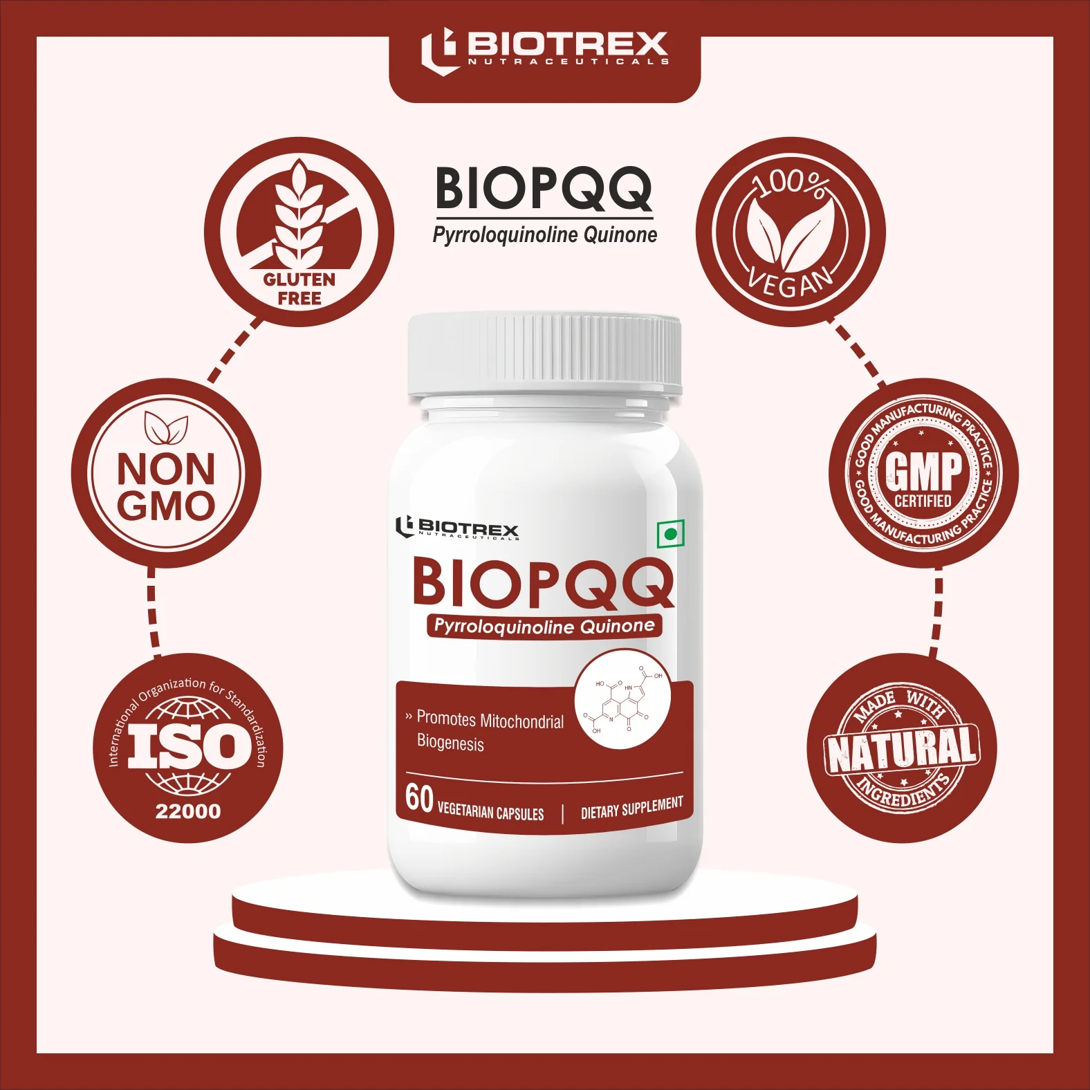 Biotrex Bio Pqq 20mg With Calcium Supplement - 60 Veg Capsules, pqq as (pyrroloquinoline Quinone disodium salt) - Image 5