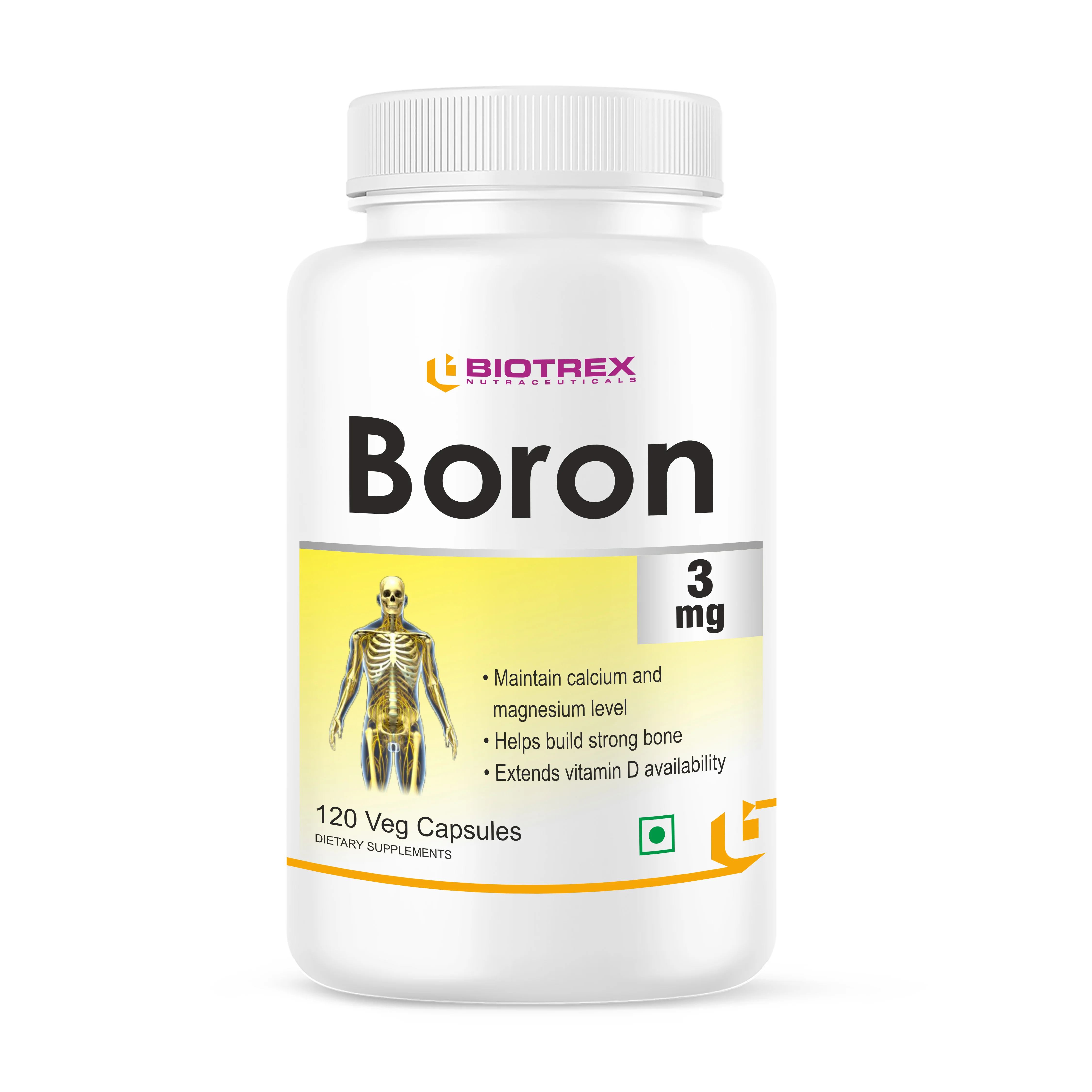 Biotrex Boron 3mg | Build Strong Bones | Improve Muscle Coordination | 120 Veg Capsules