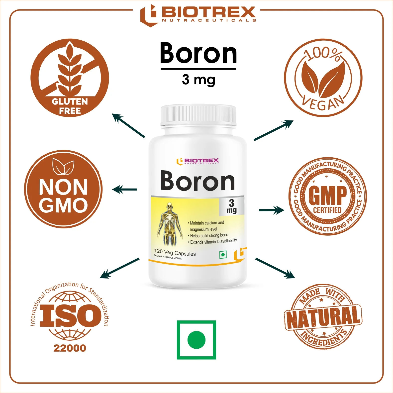 Biotrex Boron 3mg | Build Strong Bones | Improve Muscle Coordination | 120 Veg Capsules - Image 5