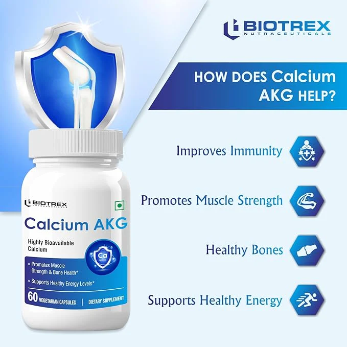 Biotrex Nutraceuticals Calcium Alpha Ketoglutarate CA AKG Supplement Supports Energy & Muscle Strength, Healthy Aging, For Men & Women - 60 Veg Capsules - Image 4