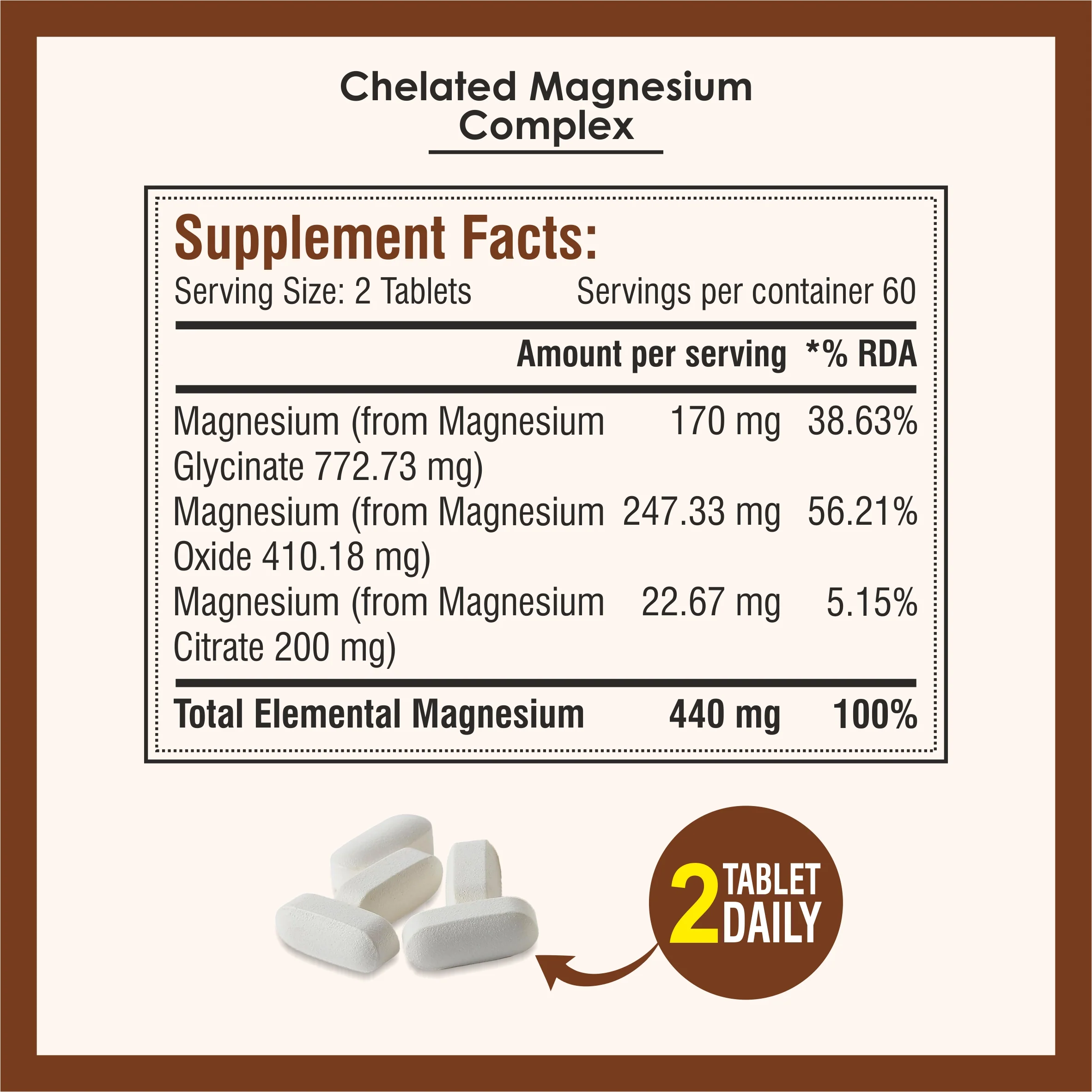Biotrex Chelated Magnesium Complex, Magnesium Riched Source From Glycinate, Oxide & Citrate, Supports Bone, Muscle & Nerves Health - 120 Vegetarian Tablets - Image 4