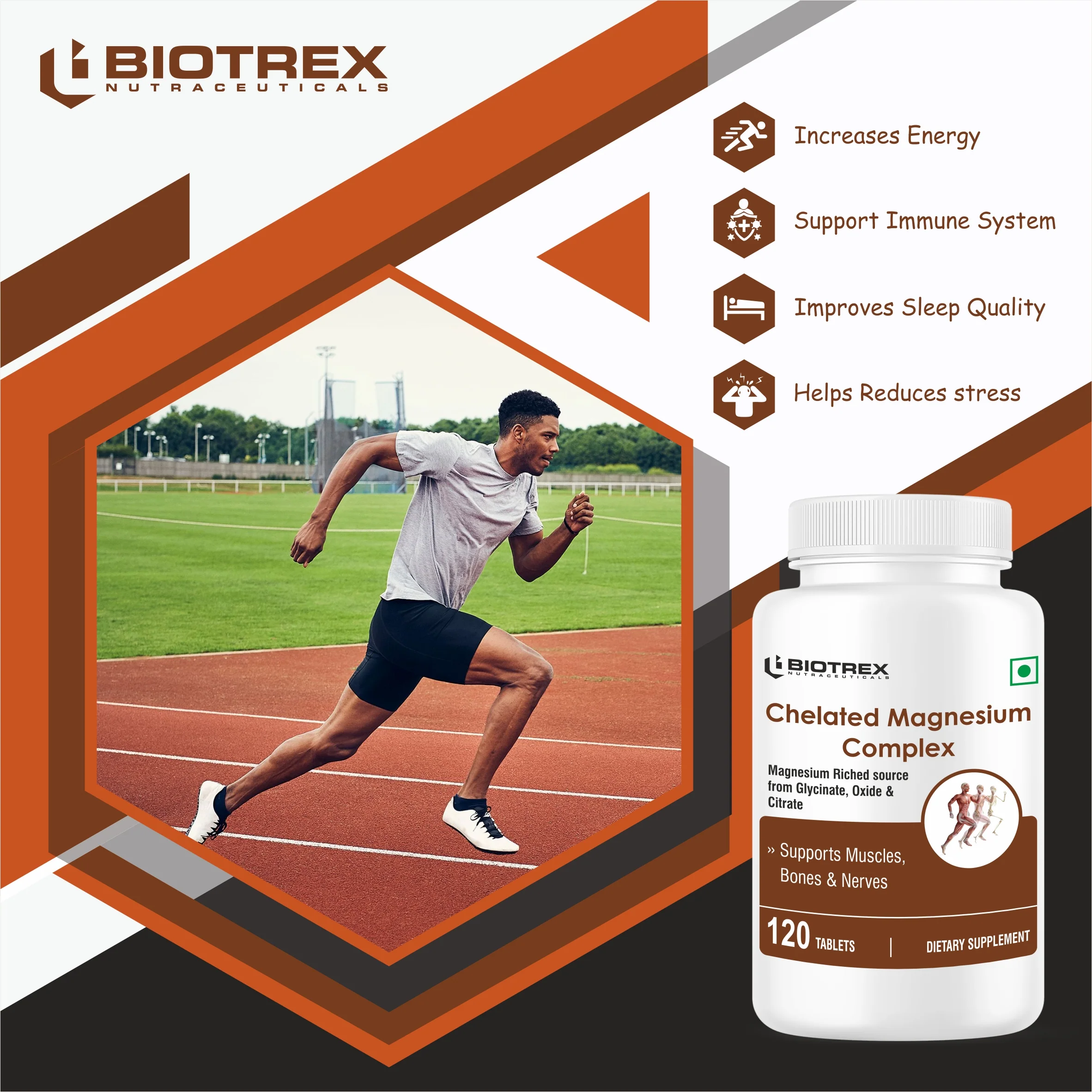 Biotrex Chelated Magnesium Complex, Magnesium Riched Source From Glycinate, Oxide & Citrate, Supports Bone, Muscle & Nerves Health - 120 Vegetarian Tablets - Image 5