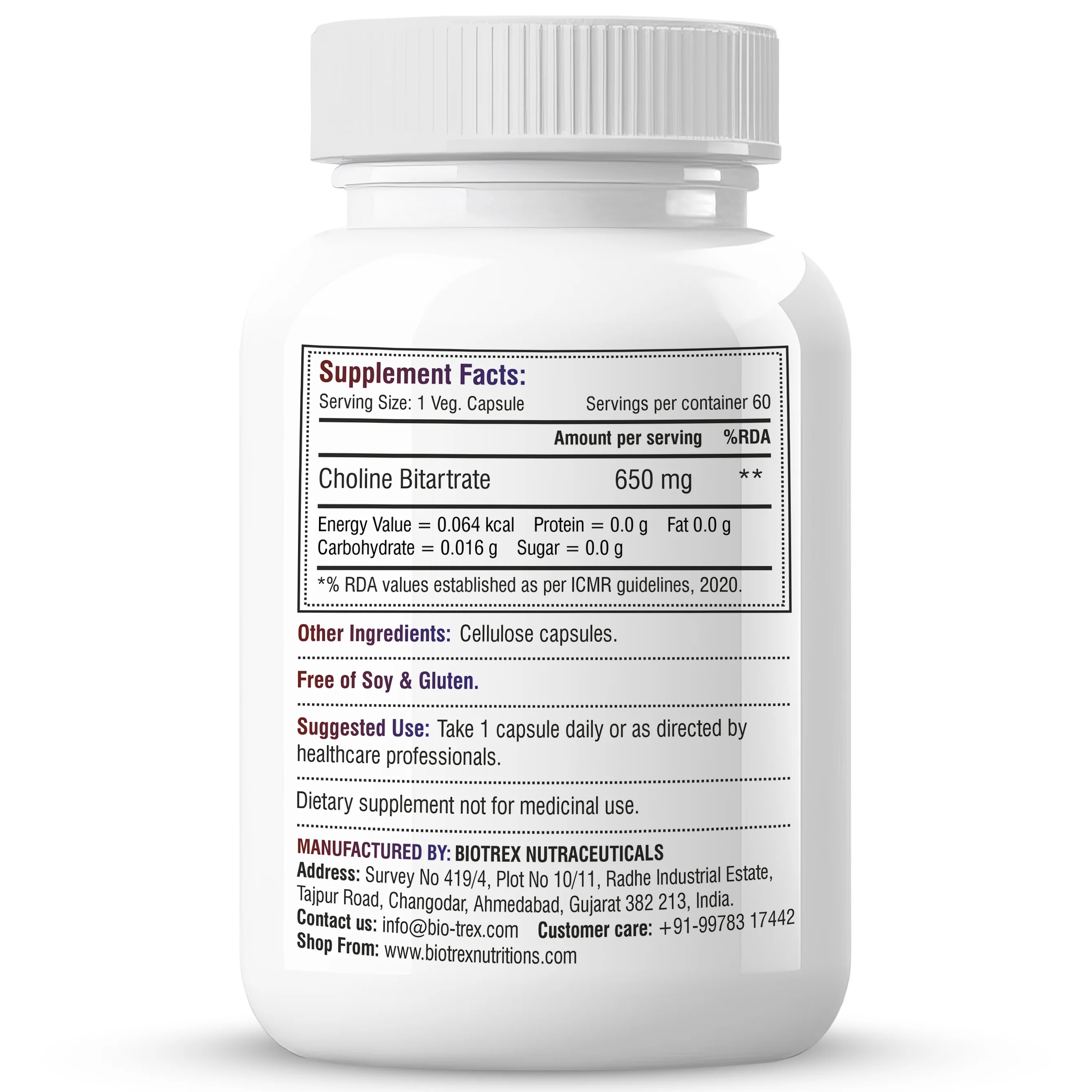 Biotrex Nutraceuticals Choline Bitartrate 650mg Supplement | High Purity Grade | Healthy Brain, Liver, Heart, Nervous System & Cognitive Function - 60 Veg Capsules - Image 7