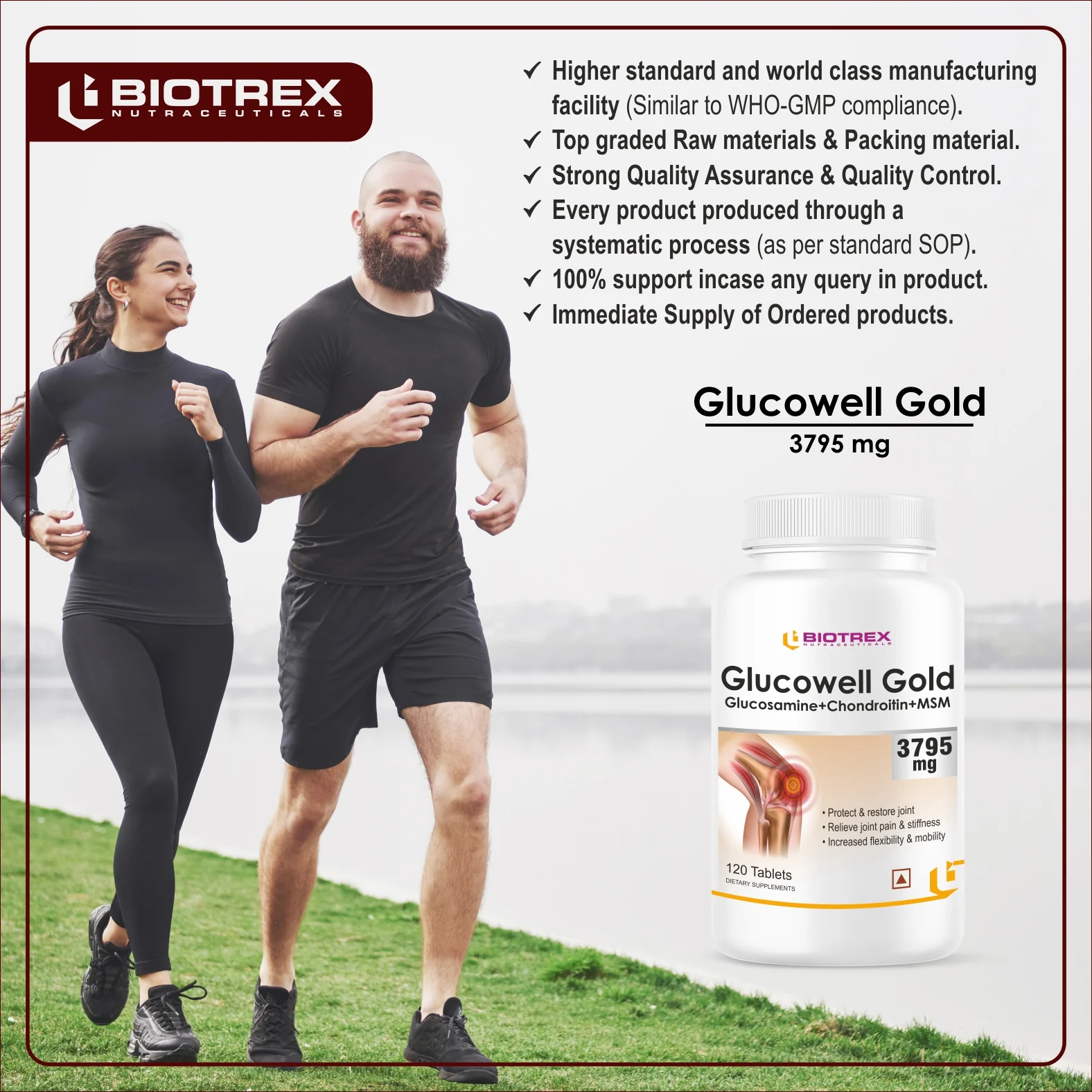 Biotrex Glucowell GOLD Glucosamine+ Chondroitin + MSM 3795mg - Maximum strength of Glucosamine with MSM (120 Tablets) - Image 6