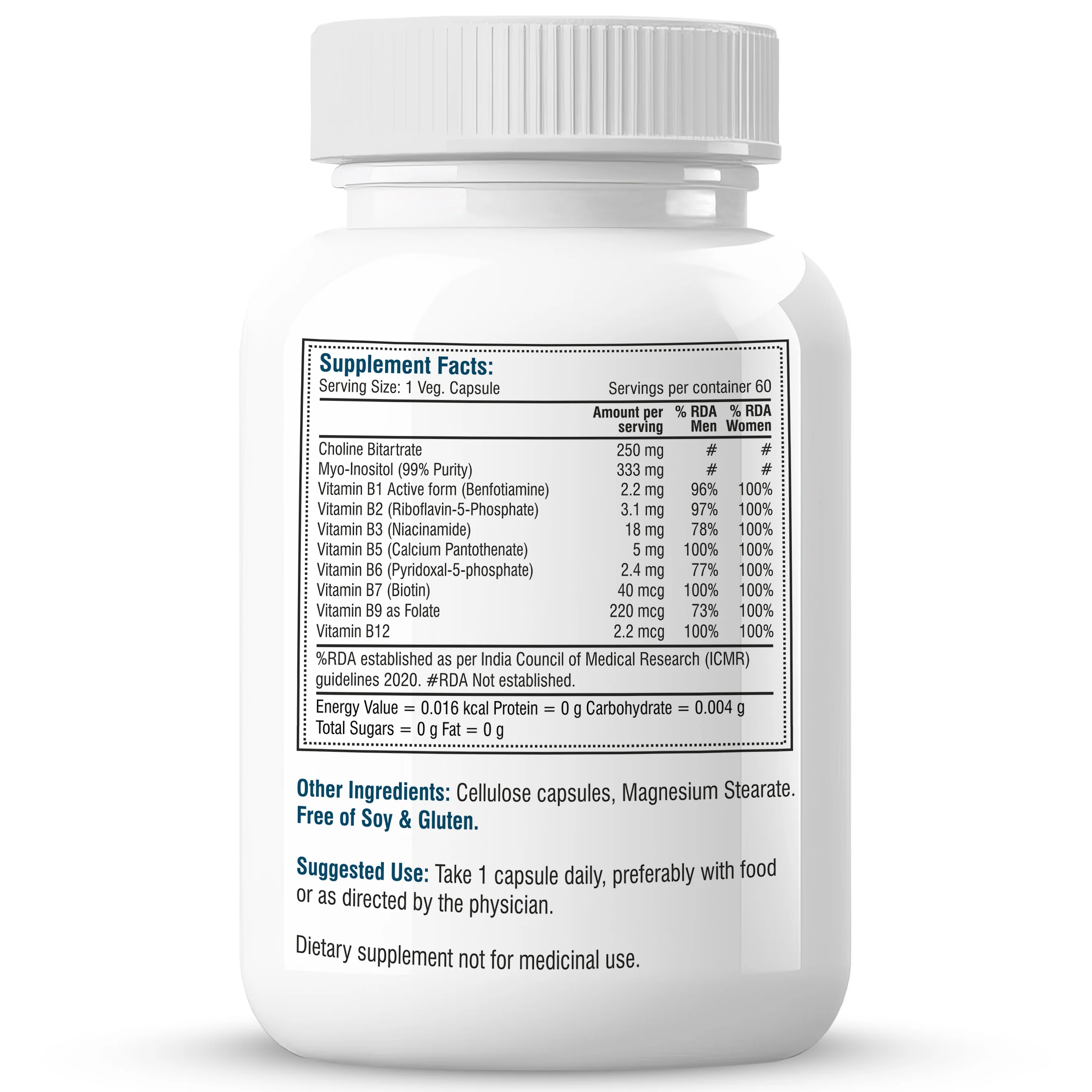 Biotrex Inositol and Choline Complex With Vitamin B Complex Vitamin B1, B2, B3, B5, B6, B7, B9 & B12, Enriched With High Purity, Advanced Nervous System & Fatty Acid - 60 Veg Capsules - Image 7