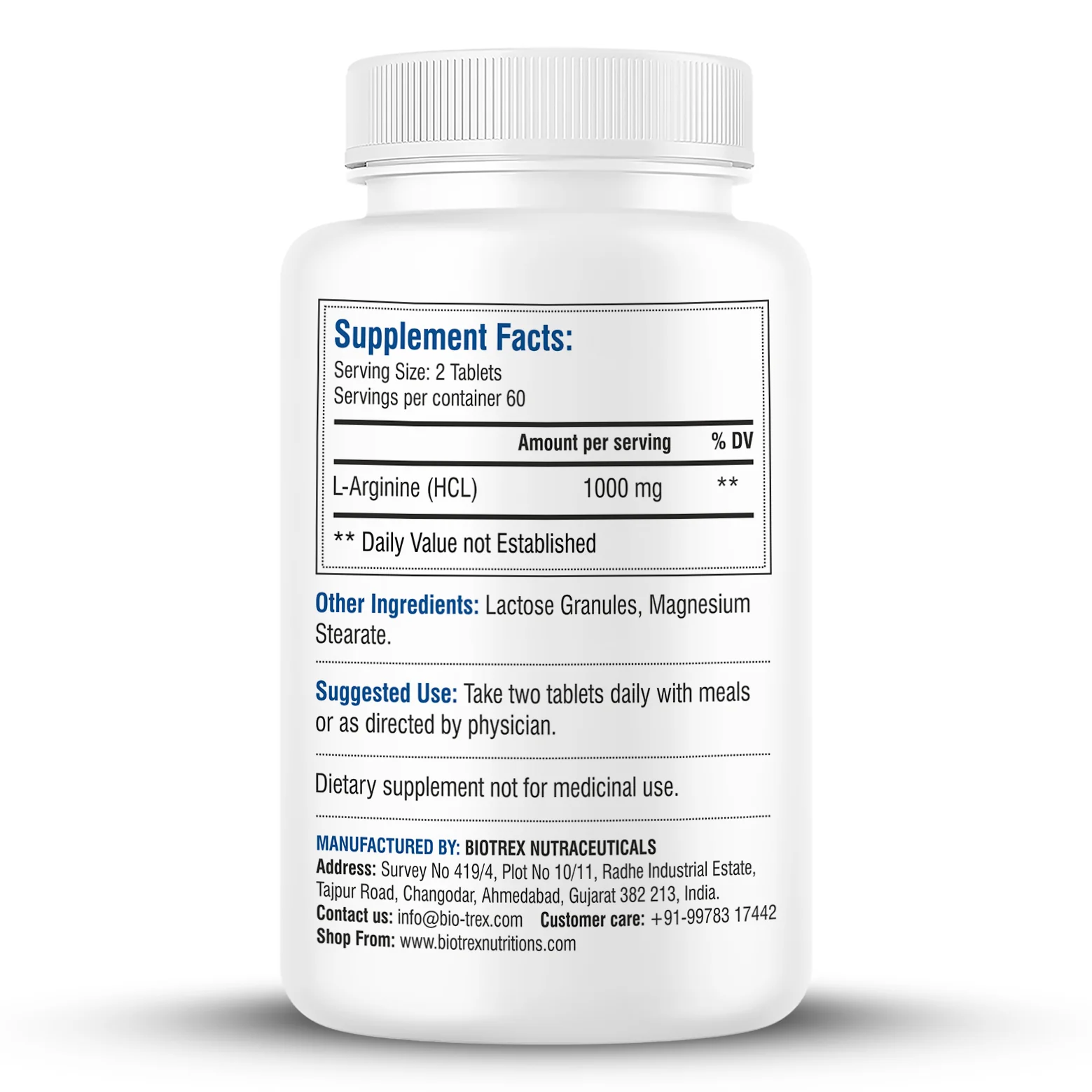Biotrex L-Arginine 1000mg Supplement, Nitric Oxide Production & Muscle Growth - 120 Tablets - Image 7