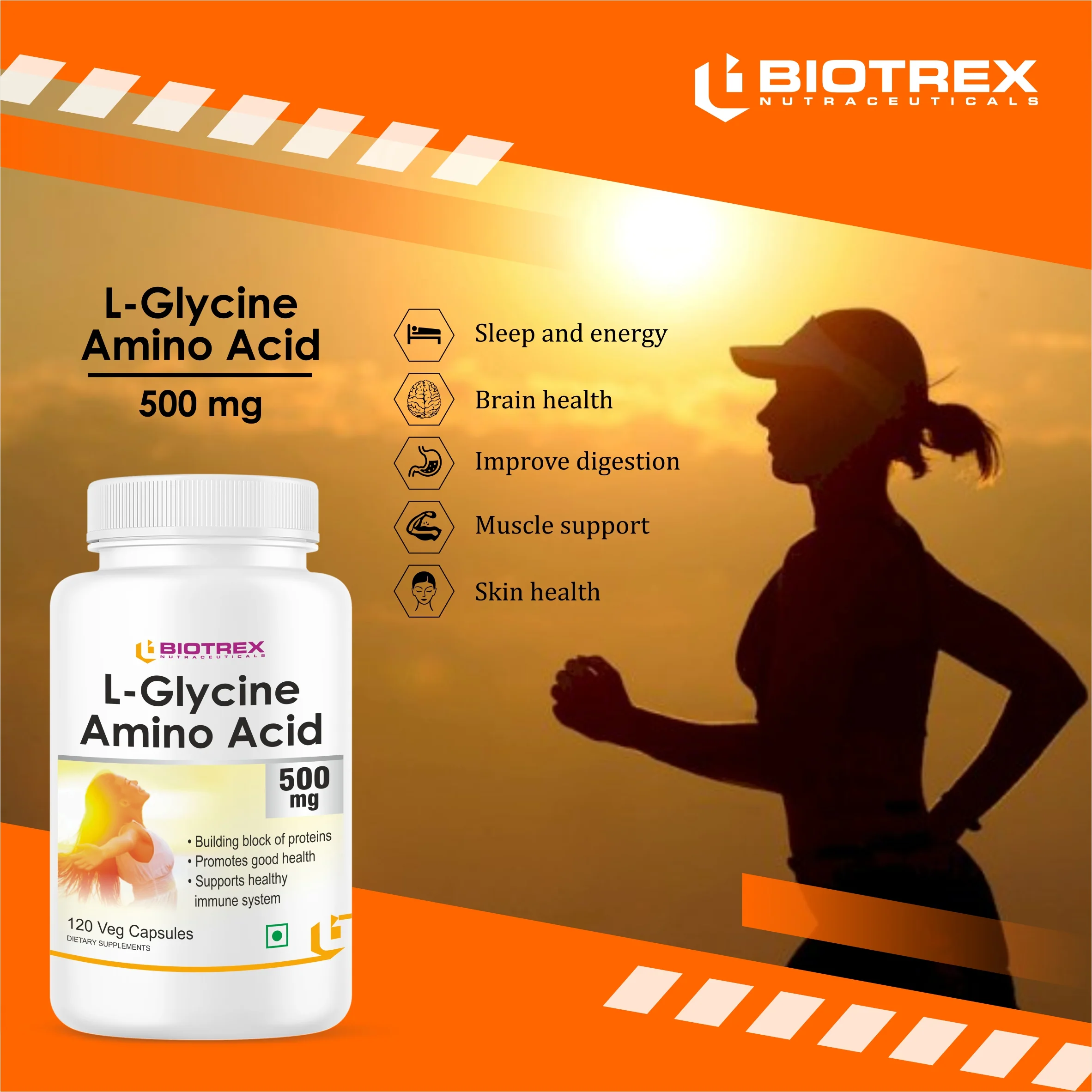 Biotrex L-Glycine Amino Acid 500mg 120veg capsules - Image 5