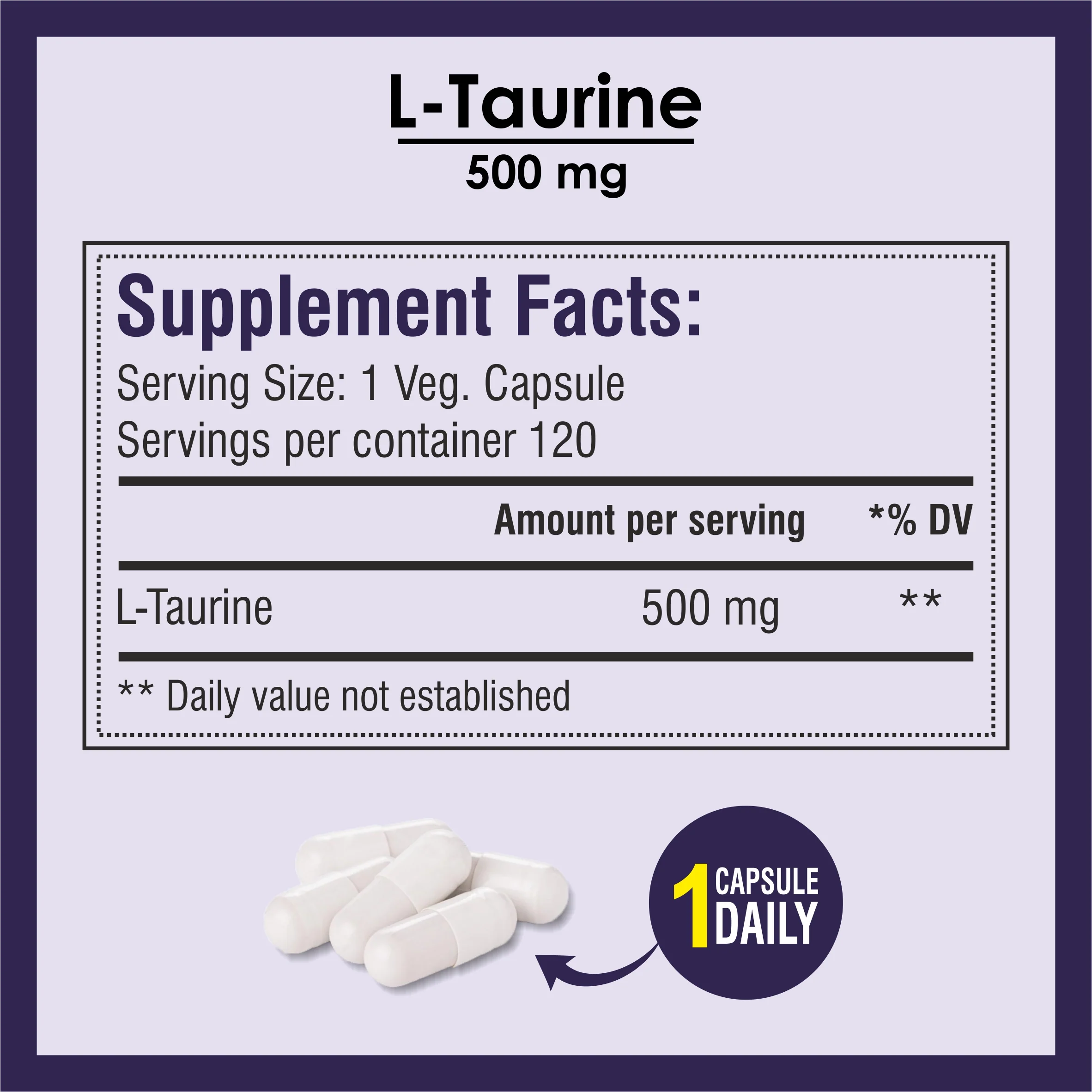 Biotrex L-Taurine 500mg Supplement, Energy, Heart, Brain & Eye Health Support, Cardiovascular system, 120 Vegetarian Capsules - Image 4