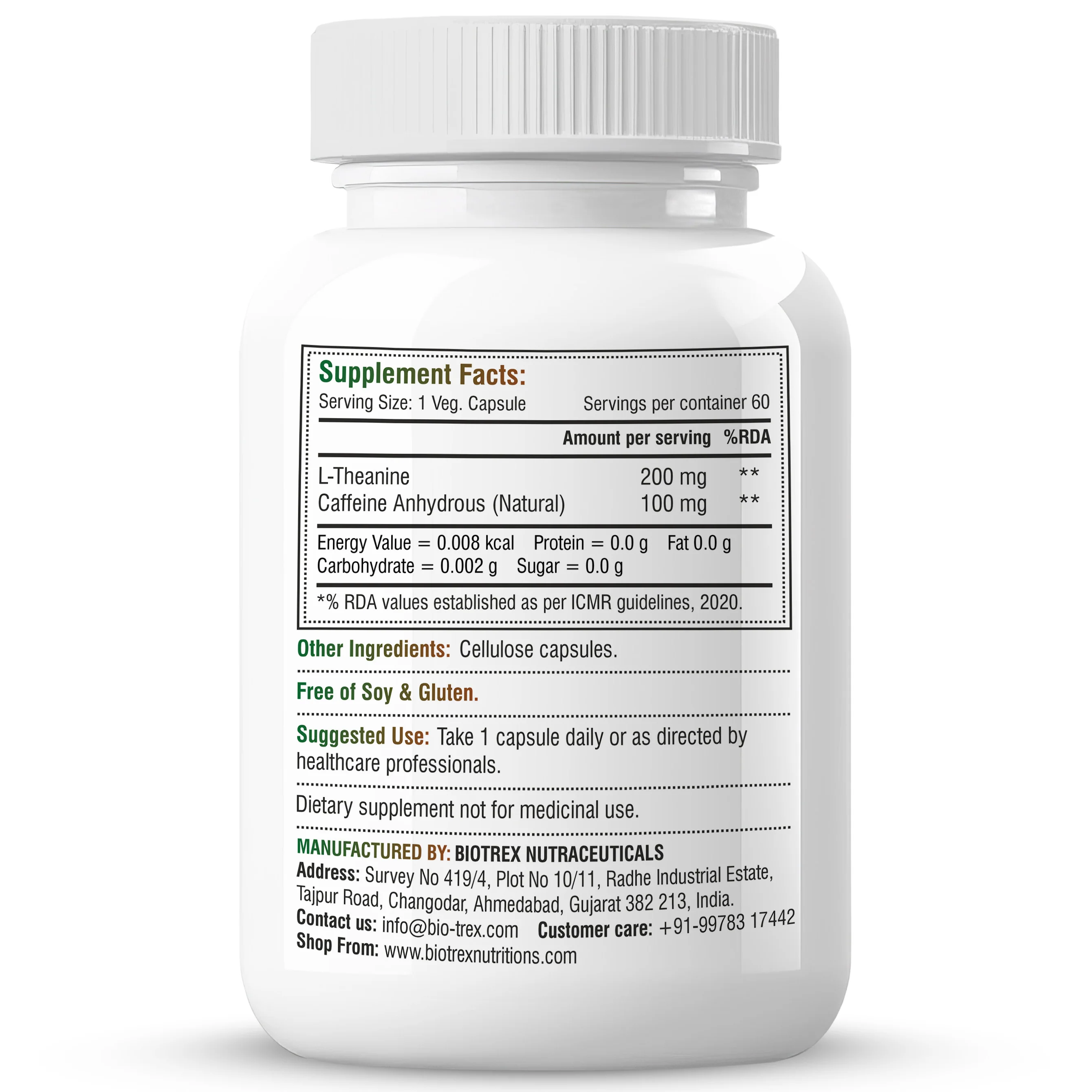Biotrex Nutraceuticals L-Theanine 200mg Caffeine 100mg Supplement helps to improve Exercise Performance & supports Energy Management - 60 Veg Capsules - Image 7