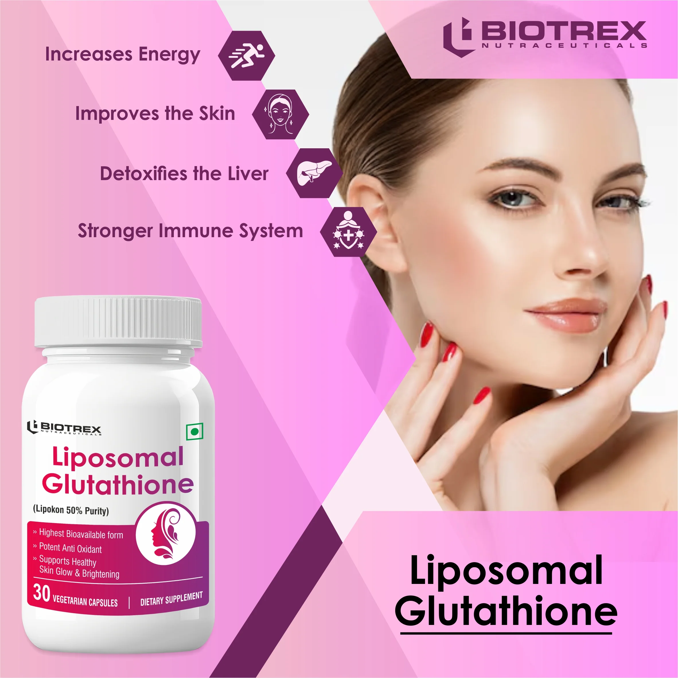 Biotrex Nutraceuticals Liposomal Glutathione Supports Healthy Skin Health, High Purity 50% Lipokon Form - 30 Veg Capsules - Image 4