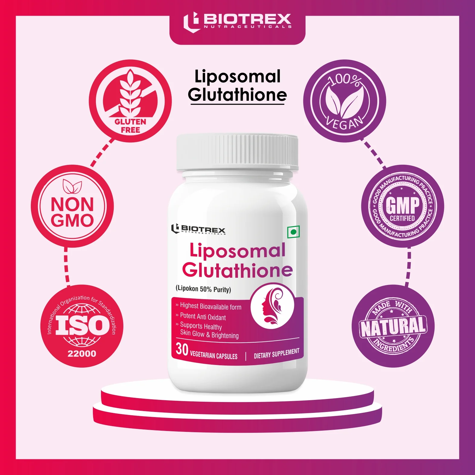 Biotrex Nutraceuticals Liposomal Glutathione Supports Healthy Skin Health, High Purity 50% Lipokon Form - 30 Veg Capsules - Image 7