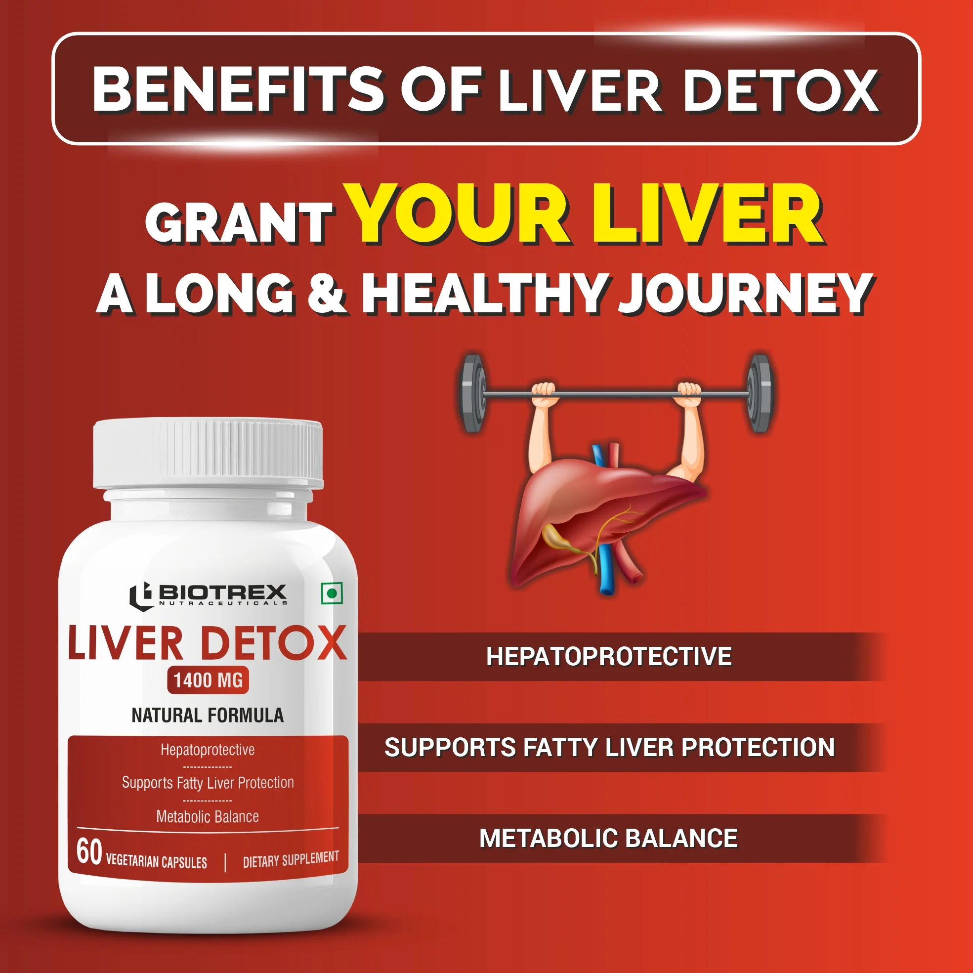 Biotrex Nutraceuticals Liver Detox 1400mg | Milk Thistle (85% Silymarin) with N Acetyl Cysteine | Hepatoprotective | Supports Fatty Liver Protection | Metabolic Balance | Natural Formula - 60 Veg Capsules - Image 3