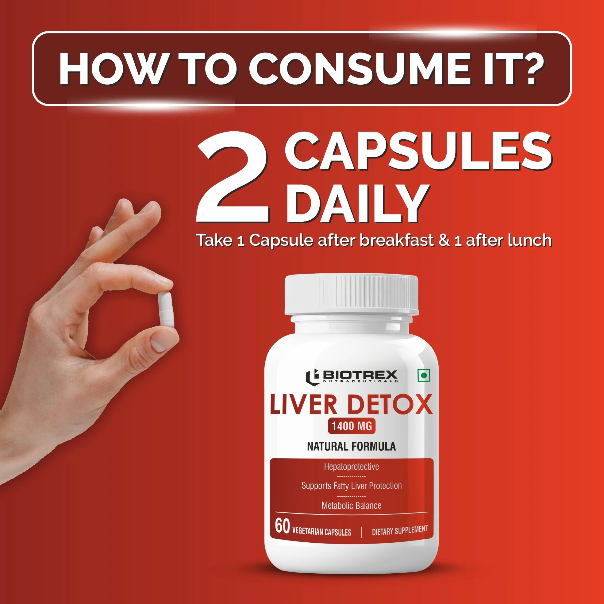 Biotrex Nutraceuticals Liver Detox 1400mg | Milk Thistle (85% Silymarin) with N Acetyl Cysteine | Hepatoprotective | Supports Fatty Liver Protection | Metabolic Balance | Natural Formula - 60 Veg Capsules - Image 4