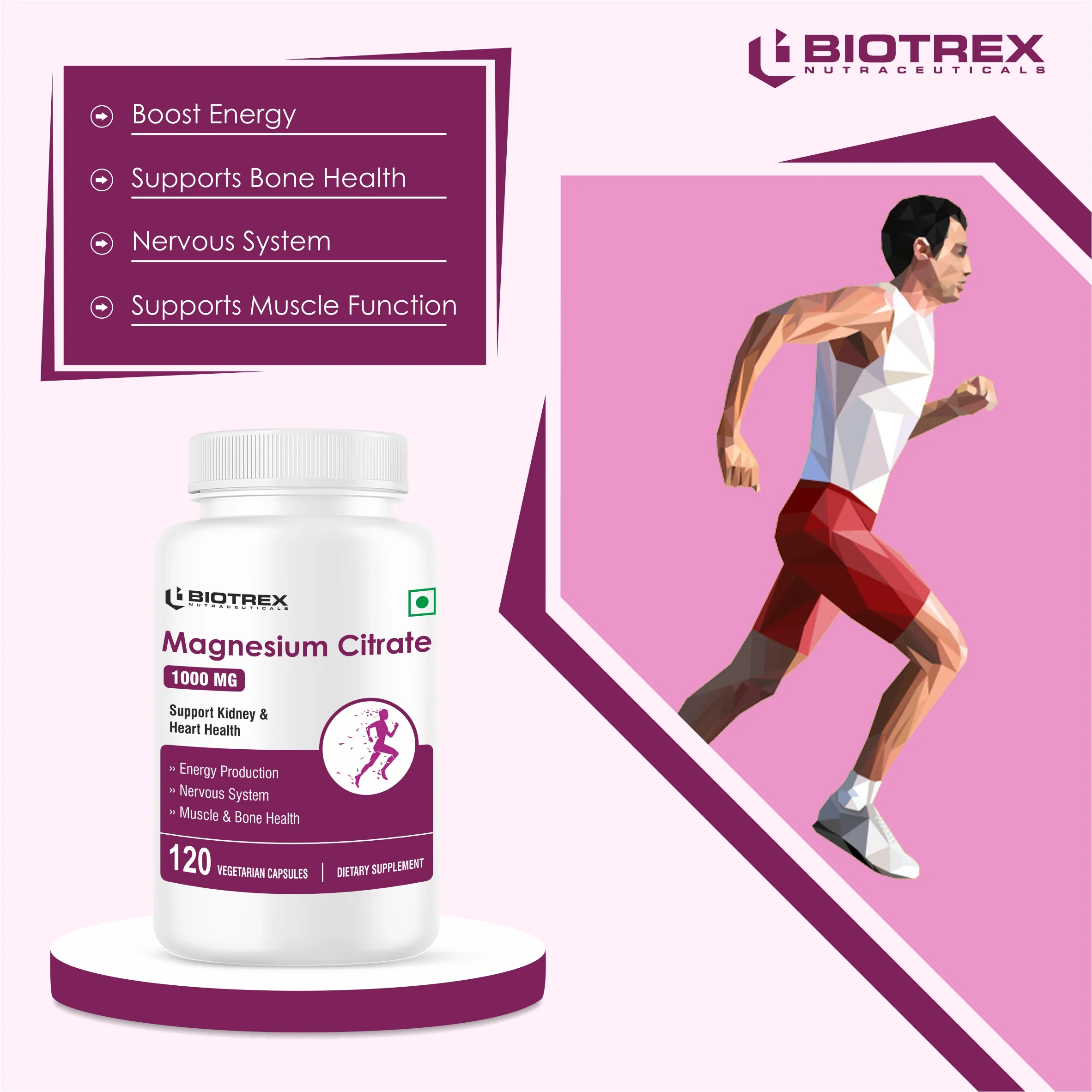 Biotrex Magnesium Citrate Supplement, Supports Bone & Sleep Health - 120 Vegetarian Capsules - Image 5
