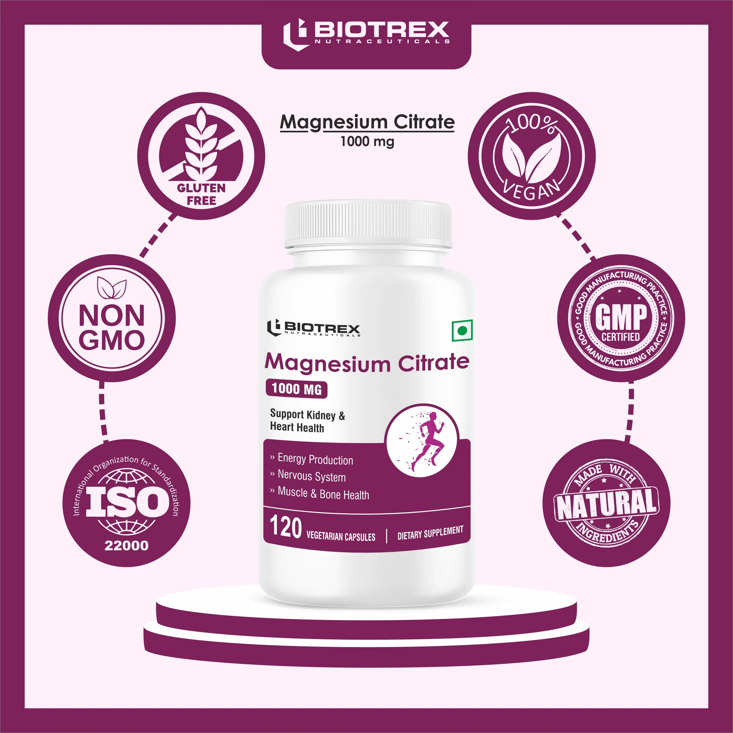 Biotrex Magnesium Citrate Supplement, Supports Bone & Sleep Health - 120 Vegetarian Capsules - Image 7