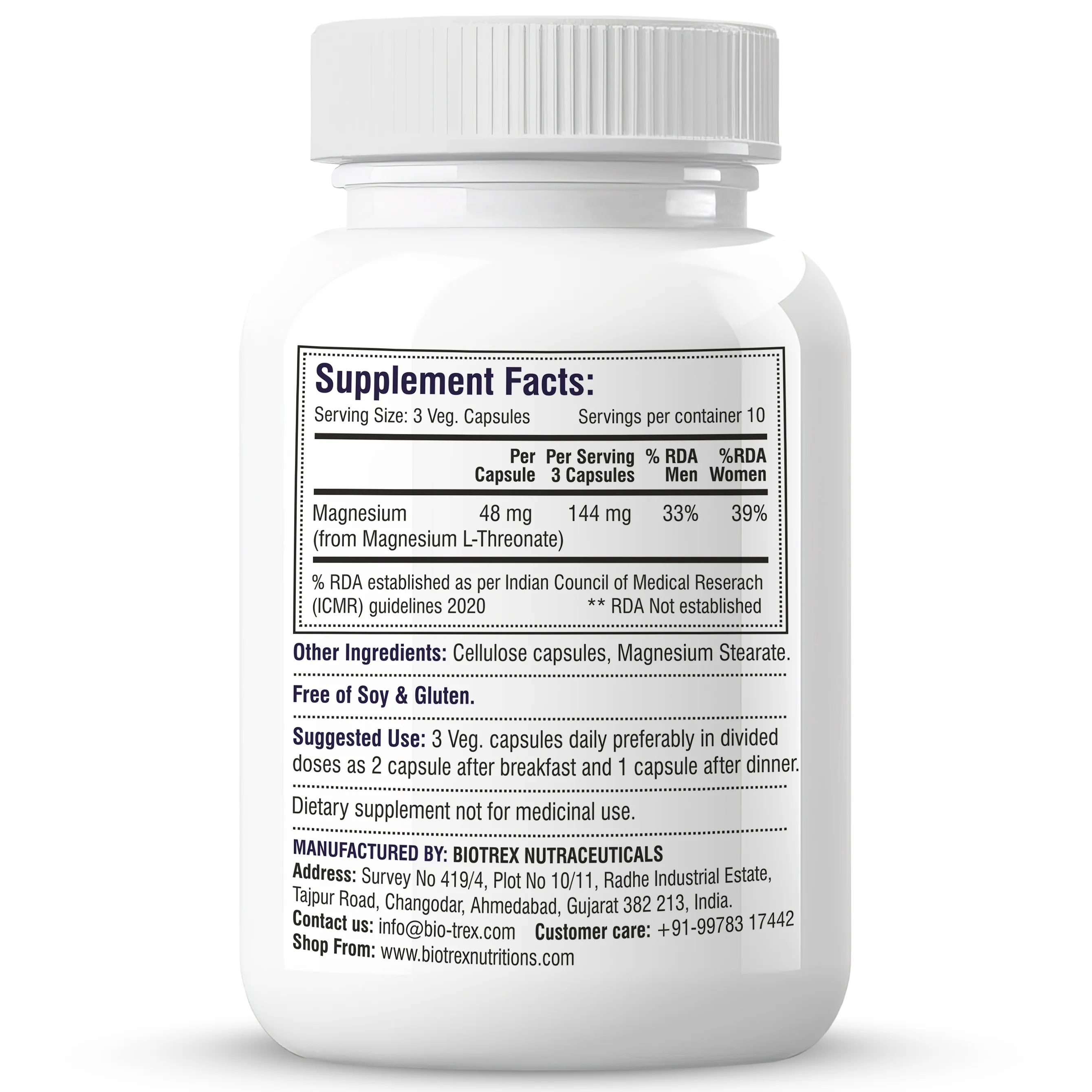 Biotrex Magnesium L-Threonate, Supports Brain Health & Cognitive Function, Highly Bioavailable Magnesium - 30 Veg Capsules - Image 7