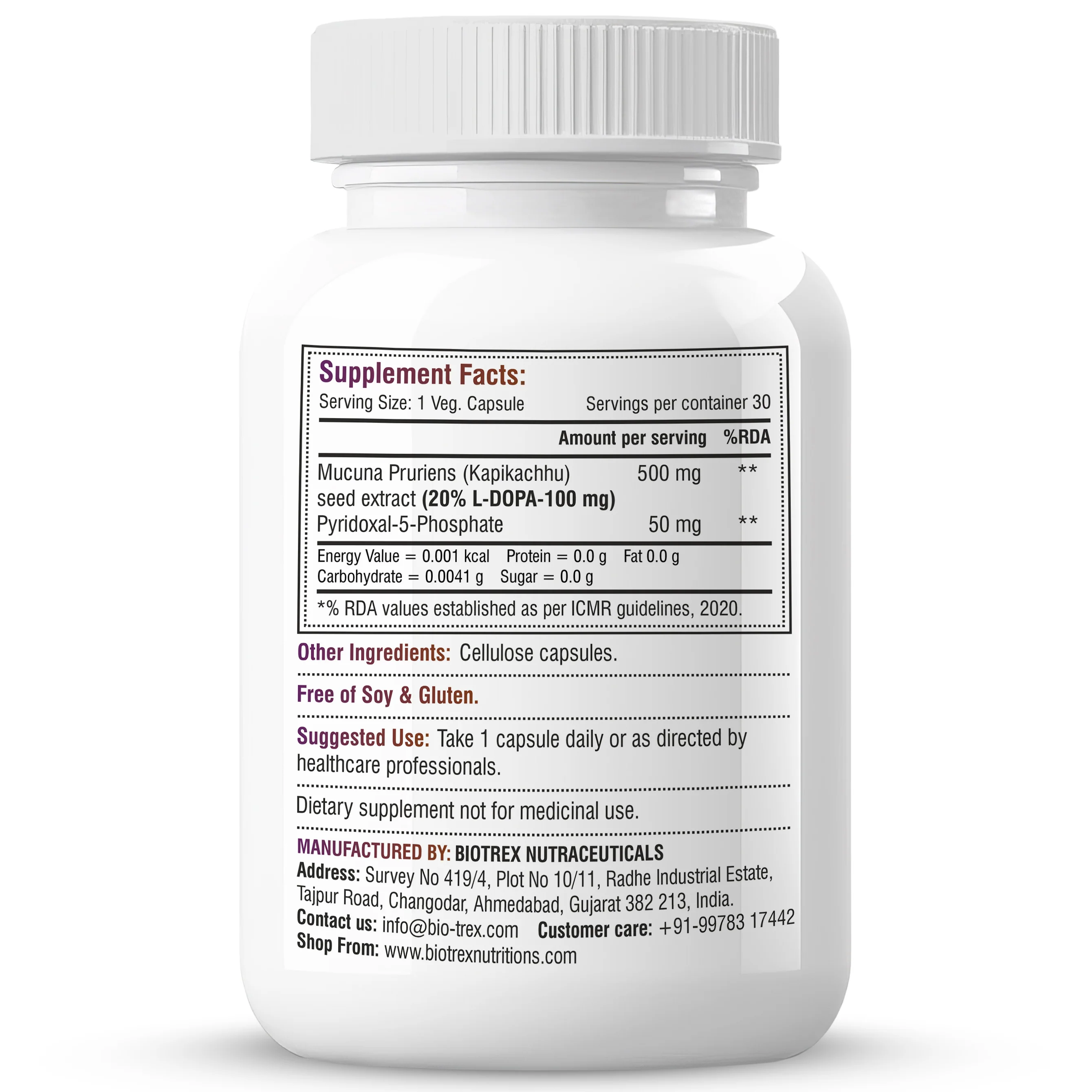 Biotrex Nutraceuticals Mucuna Pruriens (Kapikachhu) (20% L-Dopa) 500mg With P-5-P (Pyridoxal 5'-Phosphate) 50mg | Prolactin Support | Vitality & Energy Booster | Cardiovascular | Nerve Health - 30 Veg Capsules - Image 7