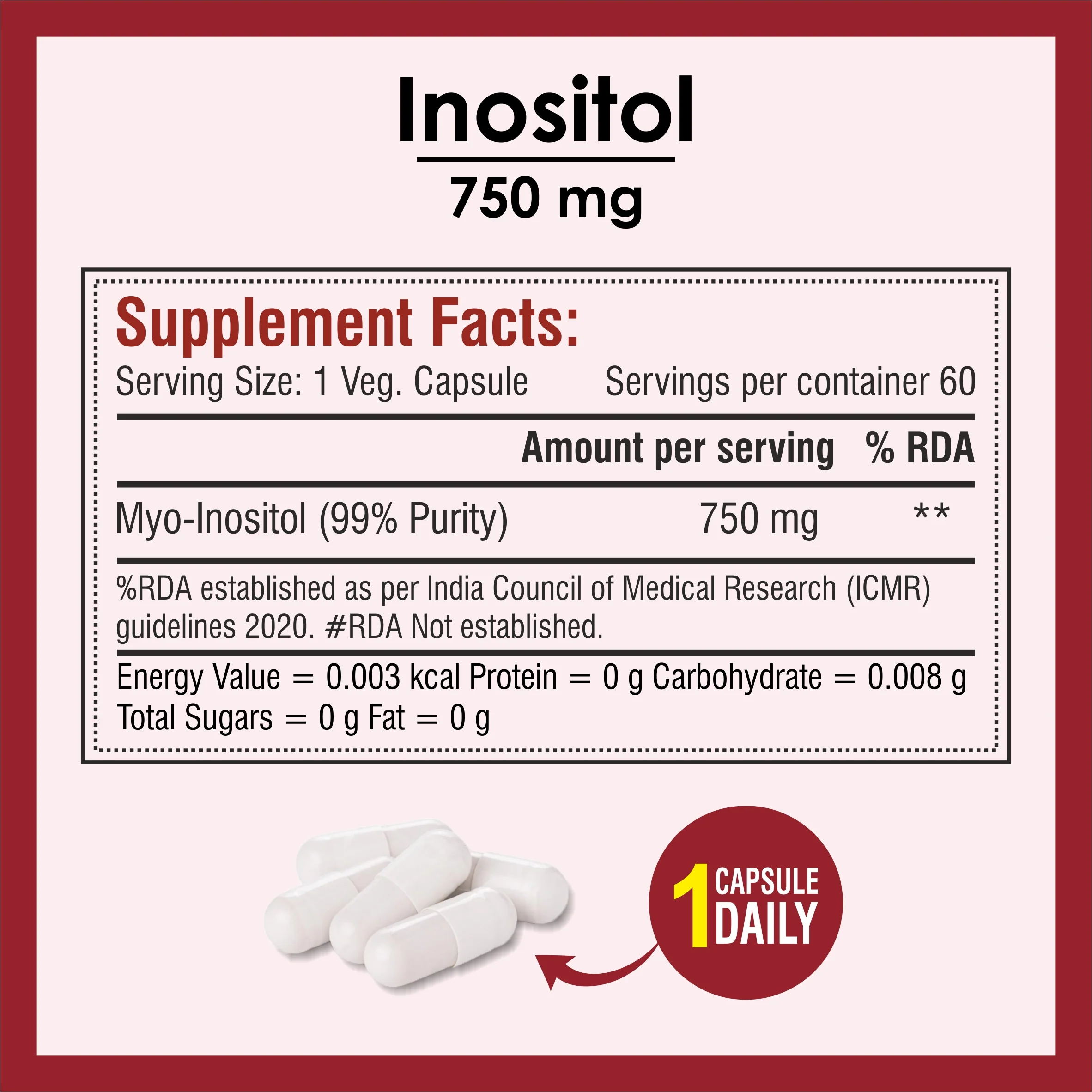 Biotrex Myo Inositol 750mg, Pcos, Brain & Nerve Health, 99% High Purity Grade Inositol, Fat Metabolism - 60 Vegetarian Capsules - Image 5