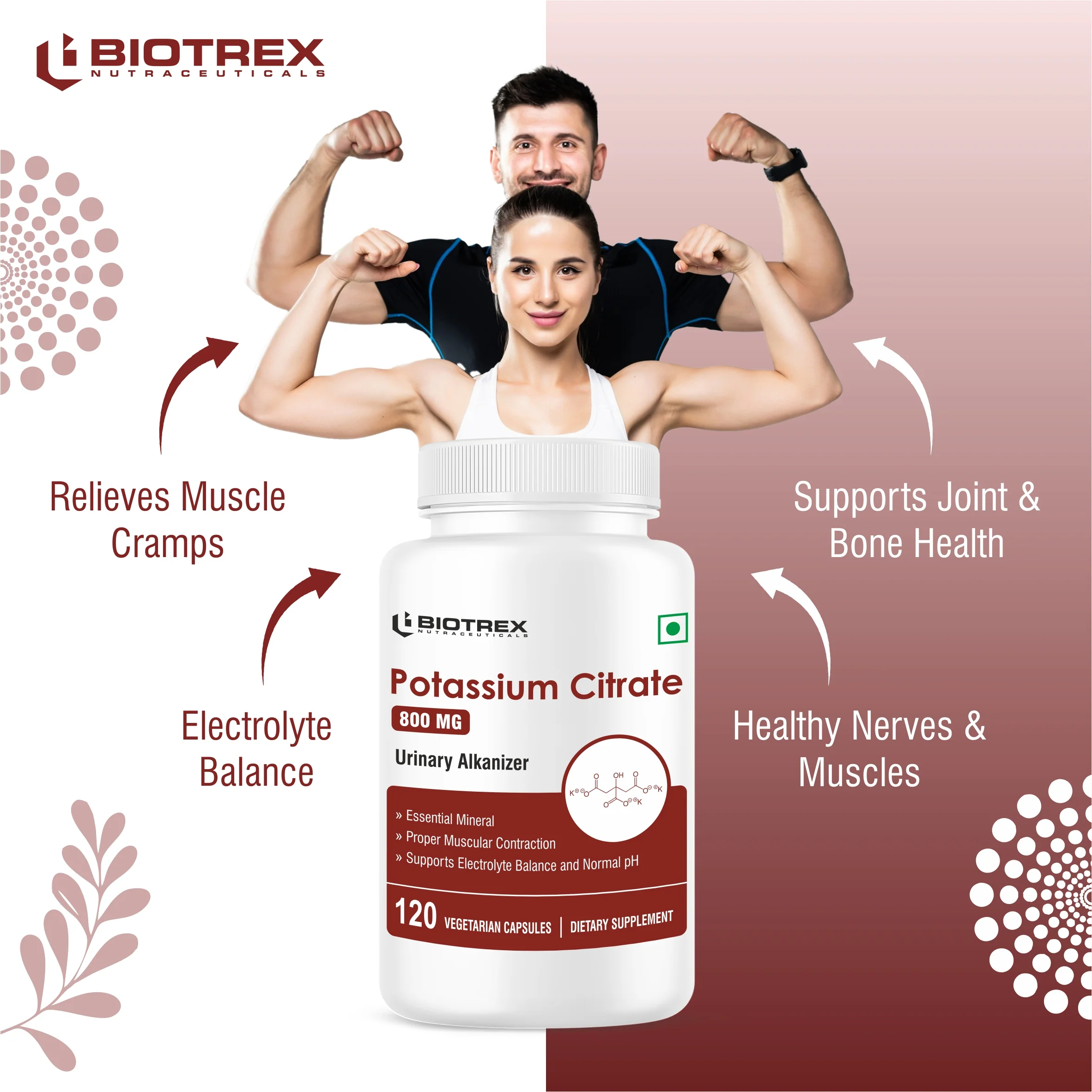 Biotrex Potassium Citrate 800mg supplement, Healthy Bone & Joint Health, Supports Healthy Nerve Health - 120 Vegetarian Capsules - Image 5