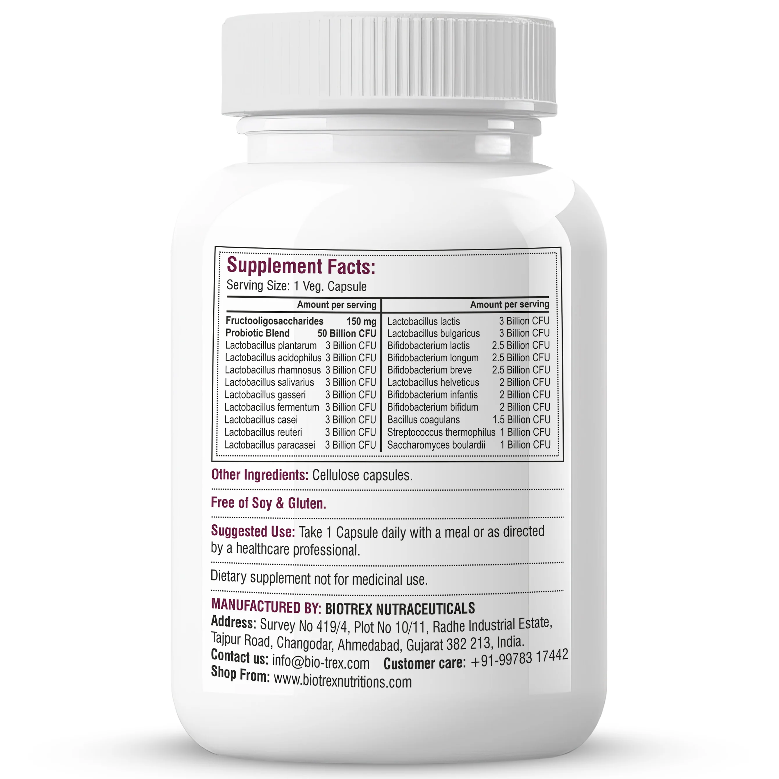 Biotrex Nutraceuticals Probiotics 50 Billion With 150mg Prebiotics Supplement For Gut Health - 60 Capsules - Image 7