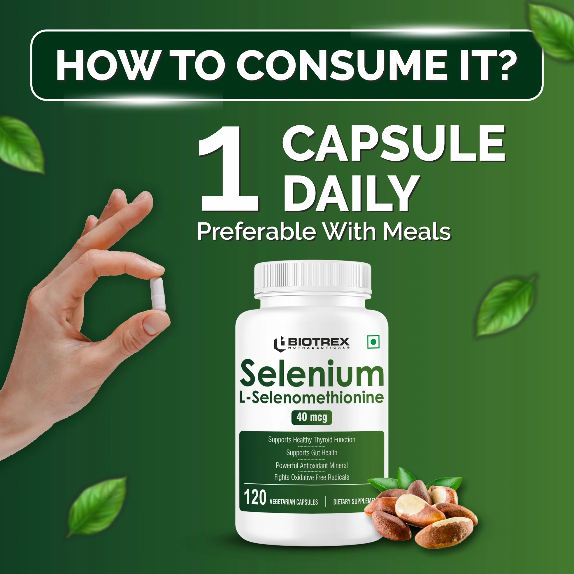 Biotrex Nutraceuticals Selenium 40mcg (L-Selenomethionine) Essential Trace Mineral with Superior Absorption | Antioxidant | Supports Immunity & Healthy Thyroid Function - 120 Veg Capsules - Image 4