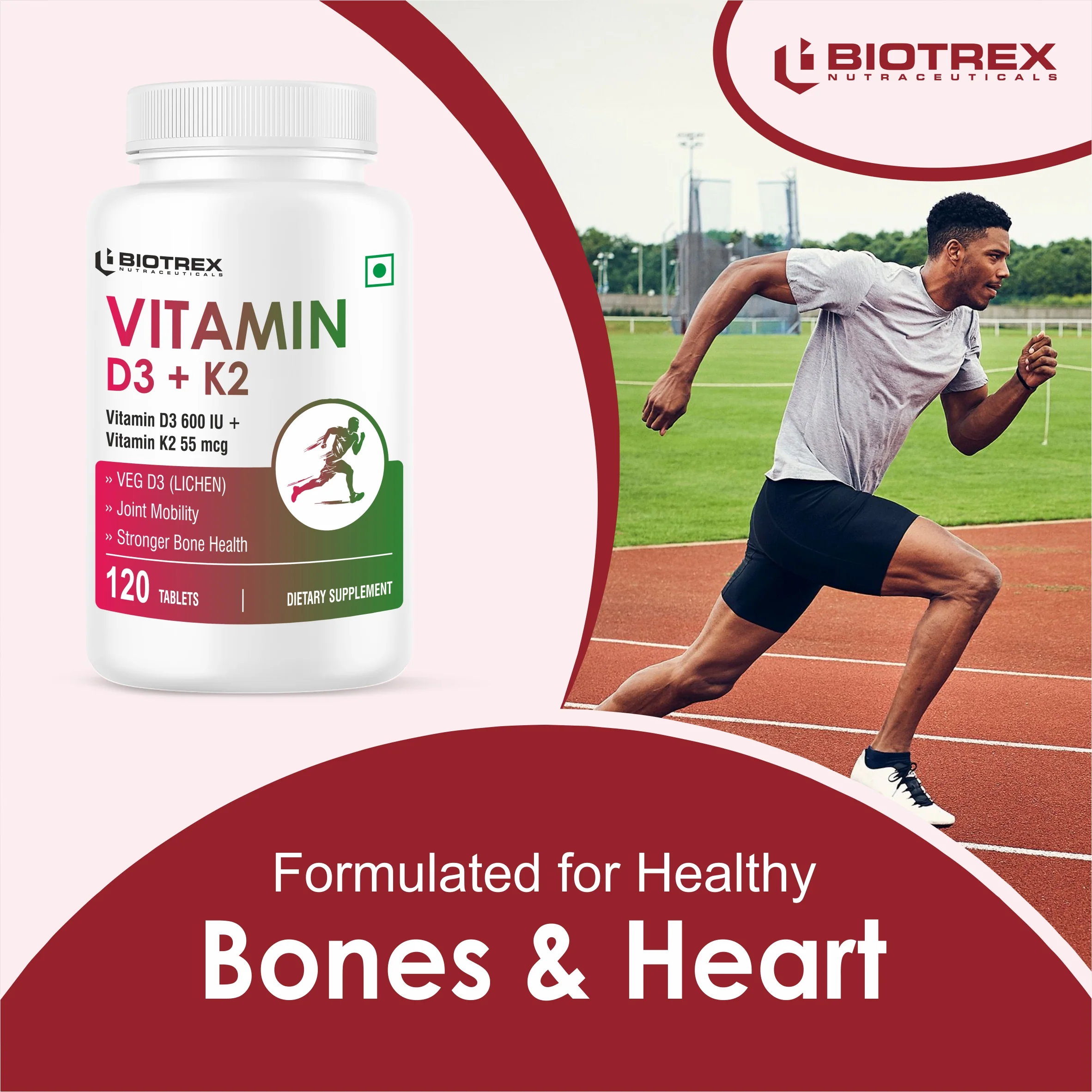 Biotrex Nutraceuticals Vitamin D3 600 IU + K2 MK7 Supplement For Advance Bone Health & Heart Health - 120 Veg Tablets - Image 8