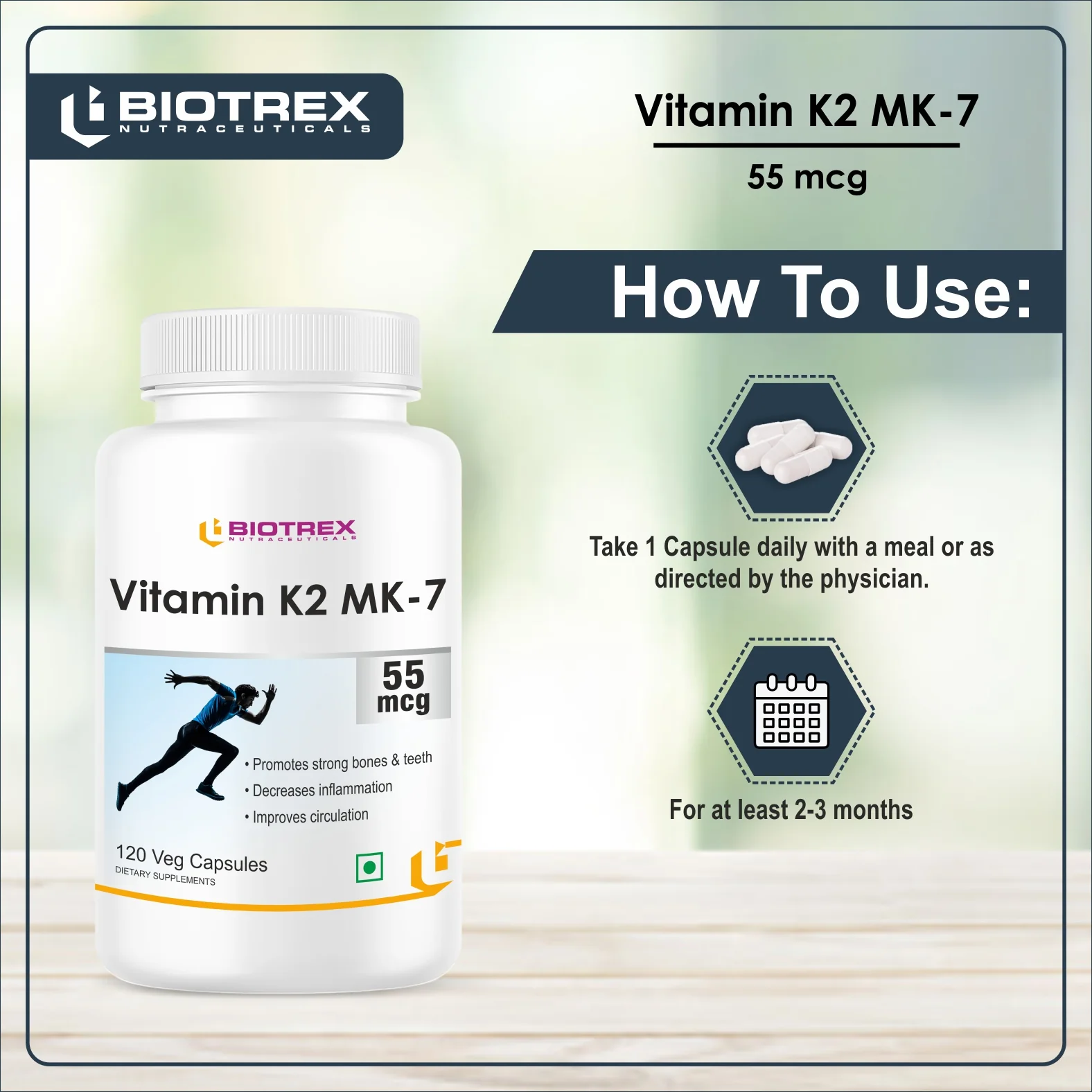 Biotrex Vitamin K2 as Mk-7 55mcg | Supports Bone Health | Promotes Heart Health | 120 Veg Capsules - Image 4