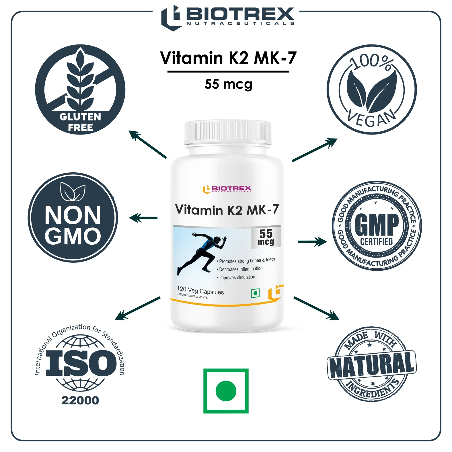 Biotrex Vitamin K2 as Mk-7 55mcg | Supports Bone Health | Promotes Heart Health | 120 Veg Capsules - Image 6
