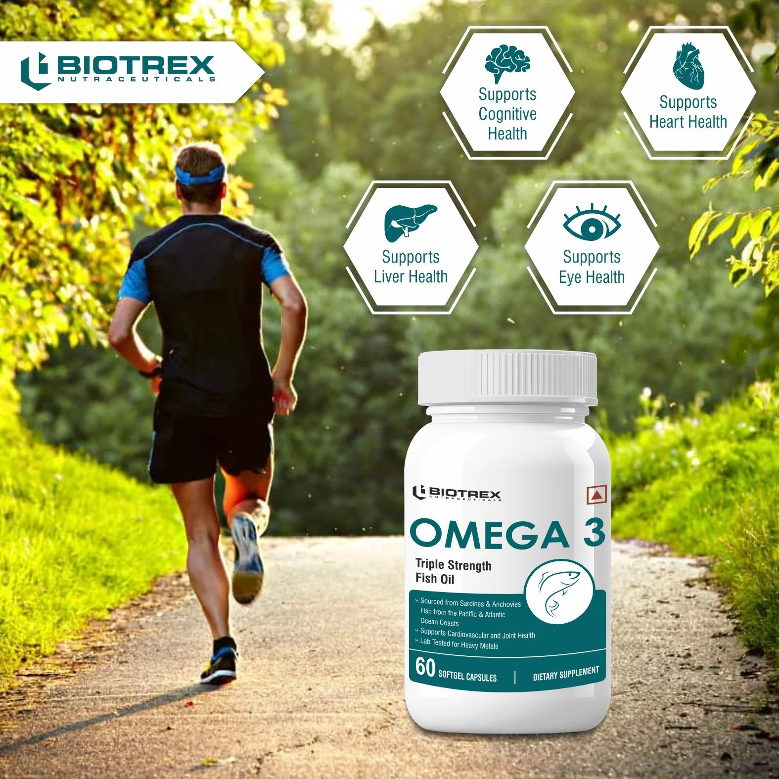 Biotrex Omega 3 Triple Strength Fish Oil Enriched With Salmon Fish Oil (Omega 3), EPA, DHA, Astaxanthin, Evening Primrose Oil - 60 Softgel Capsules - Image 4