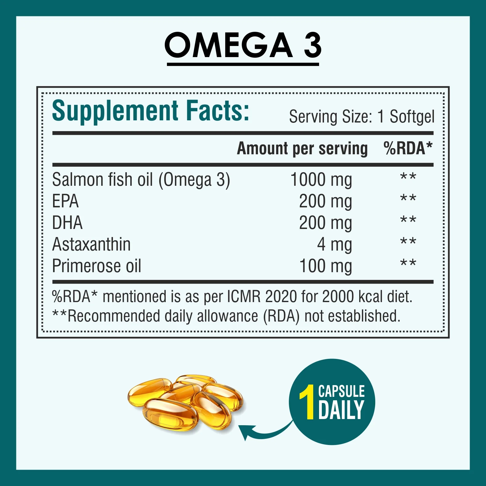 Biotrex Omega 3 Triple Strength Fish Oil Enriched With Salmon Fish Oil (Omega 3), EPA, DHA, Astaxanthin, Evening Primrose Oil - 60 Softgel Capsules - Image 5