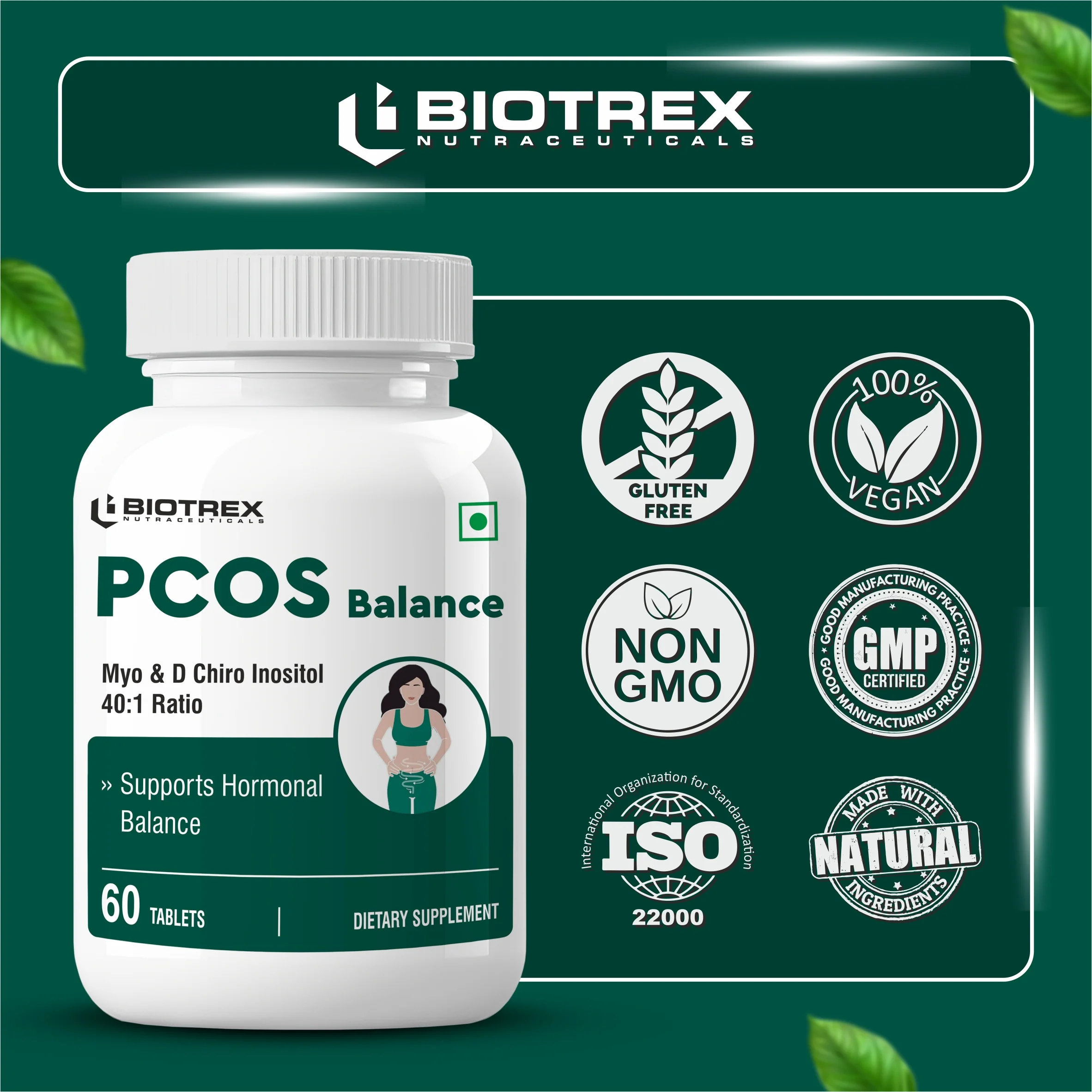 Biotrex PCOS Supplement for women With 40:1 Ratio, High Purity Pharma Grade Ingredients 2000mg Myo-Inositol to 50mg D-Chiro-Inositol - 60 Vegetarian Tablets - Image 5